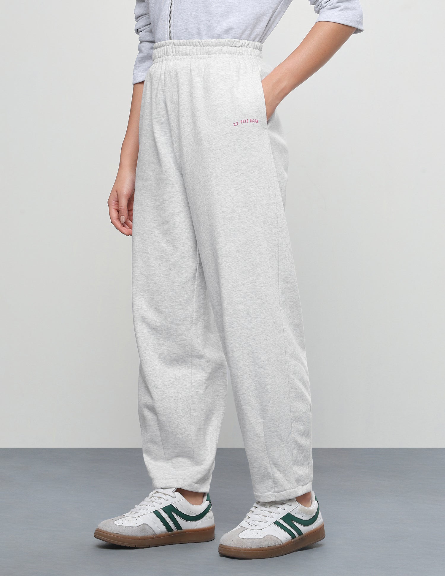 High Rise Barrel Fit Sweatpants Grey Melange - U.S. Polo Assn. India | Large