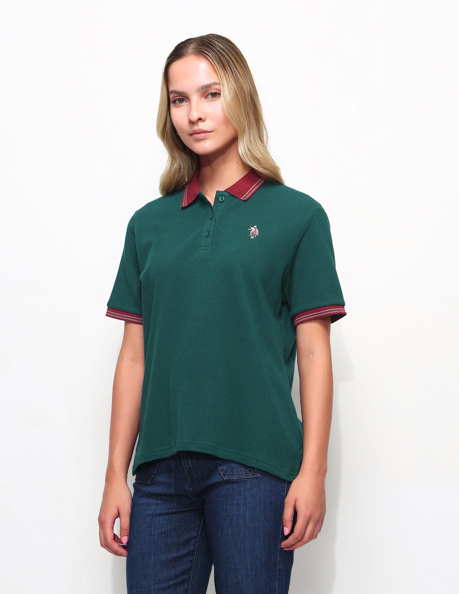 Relaxed Fit Contrast Collar Polo Shirt Green - U.S. Polo Assn. India | Large