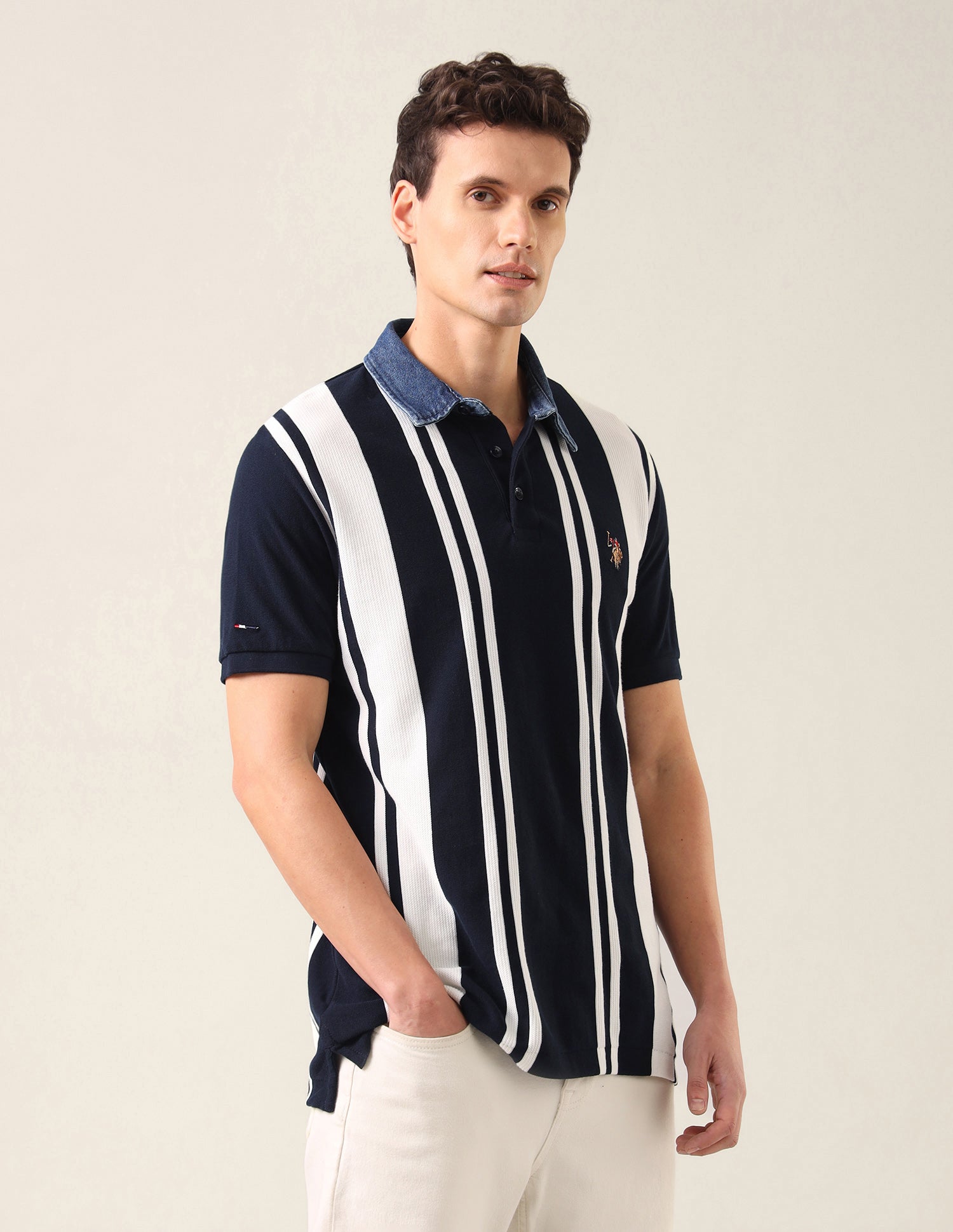 Vertical Striped Slim Fit Polo Shirt Navy - U.S. Polo Assn. India | Large