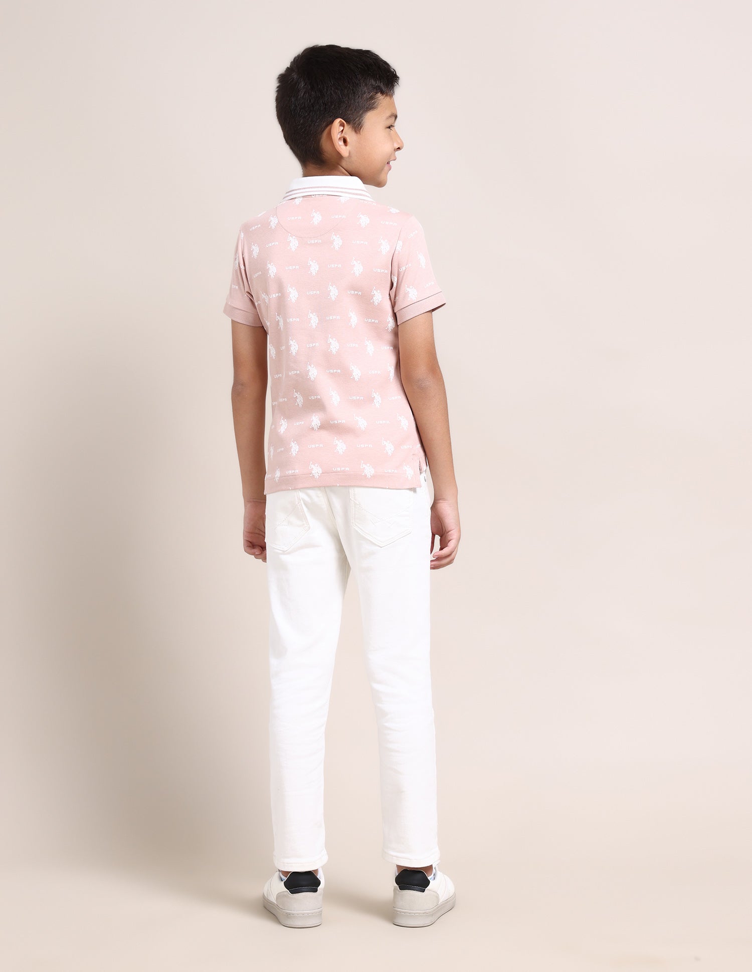 Boys All Over Logo Polo Shirt Dusty Pink - U.S. Polo Assn. India | Large