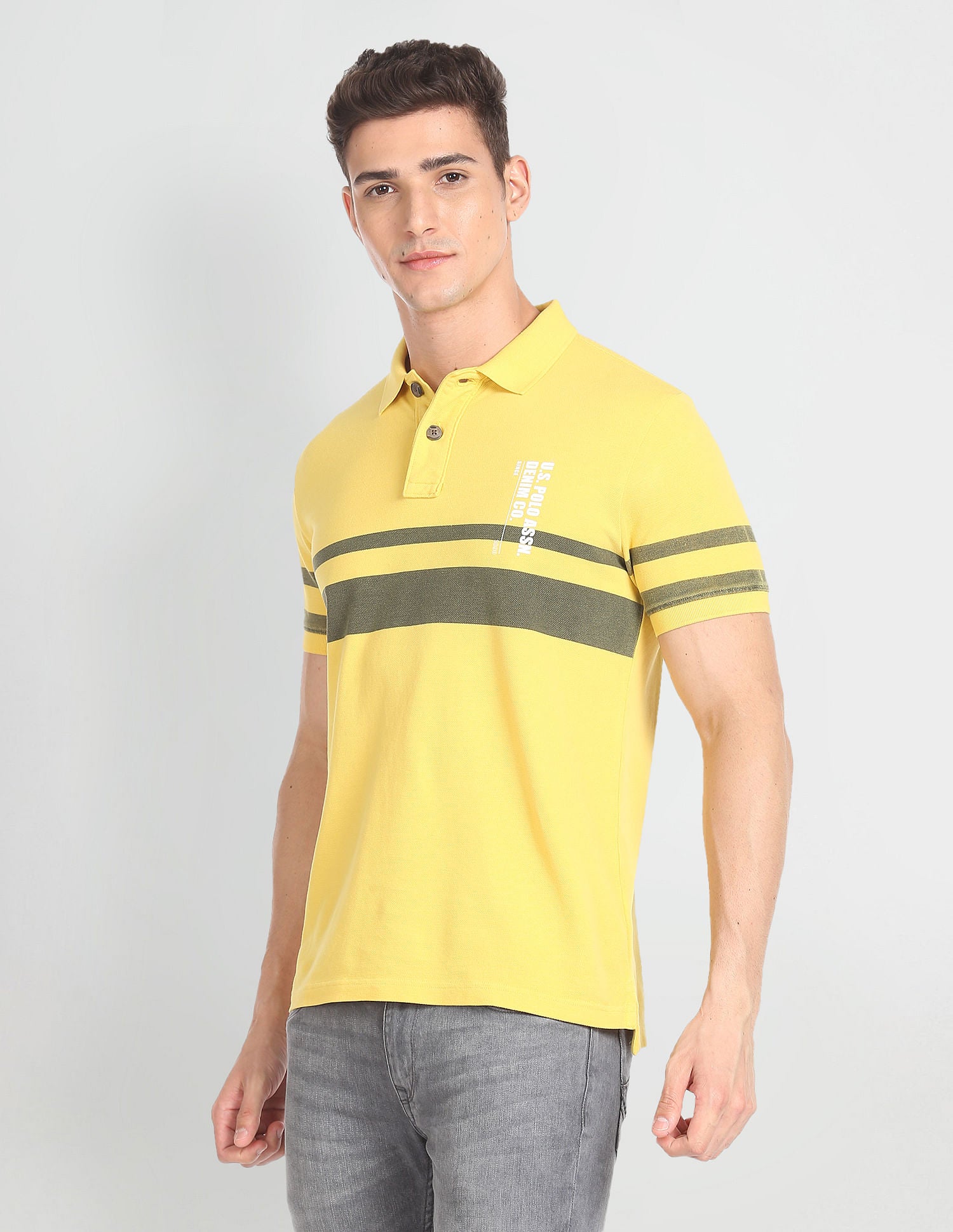 Horizontal Stripe Slim Fit Polo Shirt Mustard - U.S. POLO ASSN. | Large