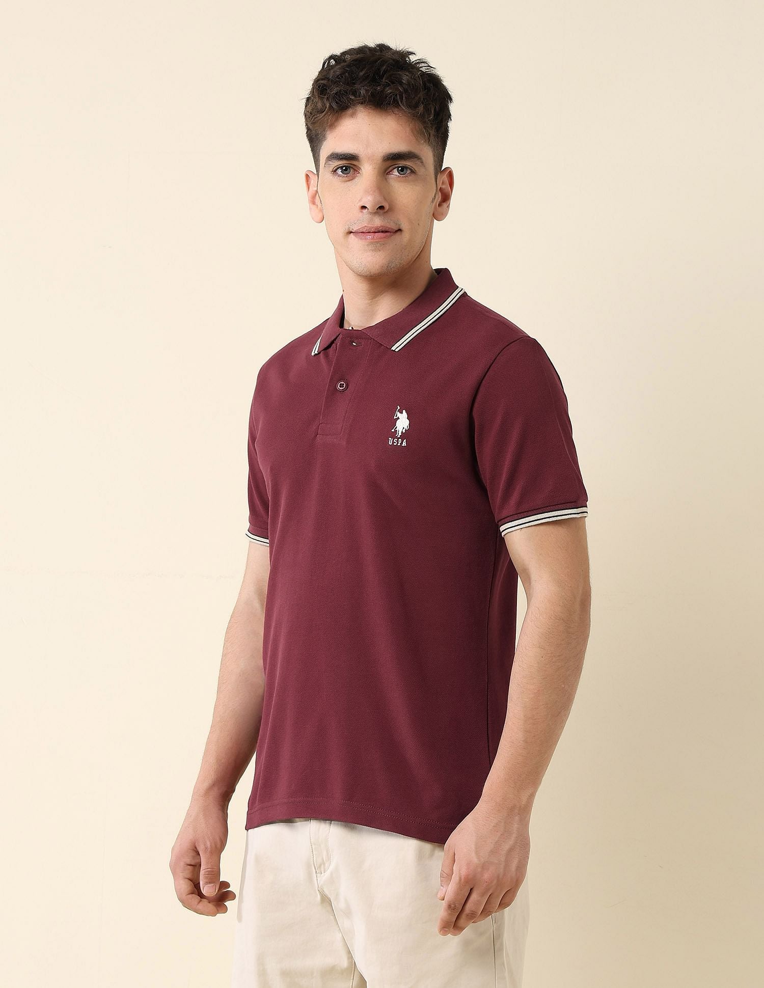 Solid Slim Fit Polo Shirt Wine - U.S. Polo Assn. India | Large