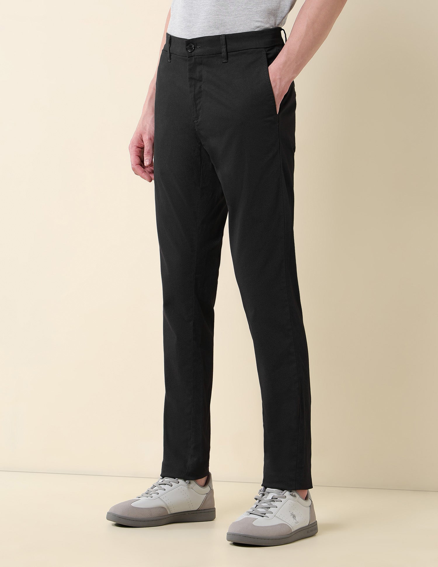 Textured Austin Slim Fit Twill Trousers Black - U.S. Polo Assn. India | Large