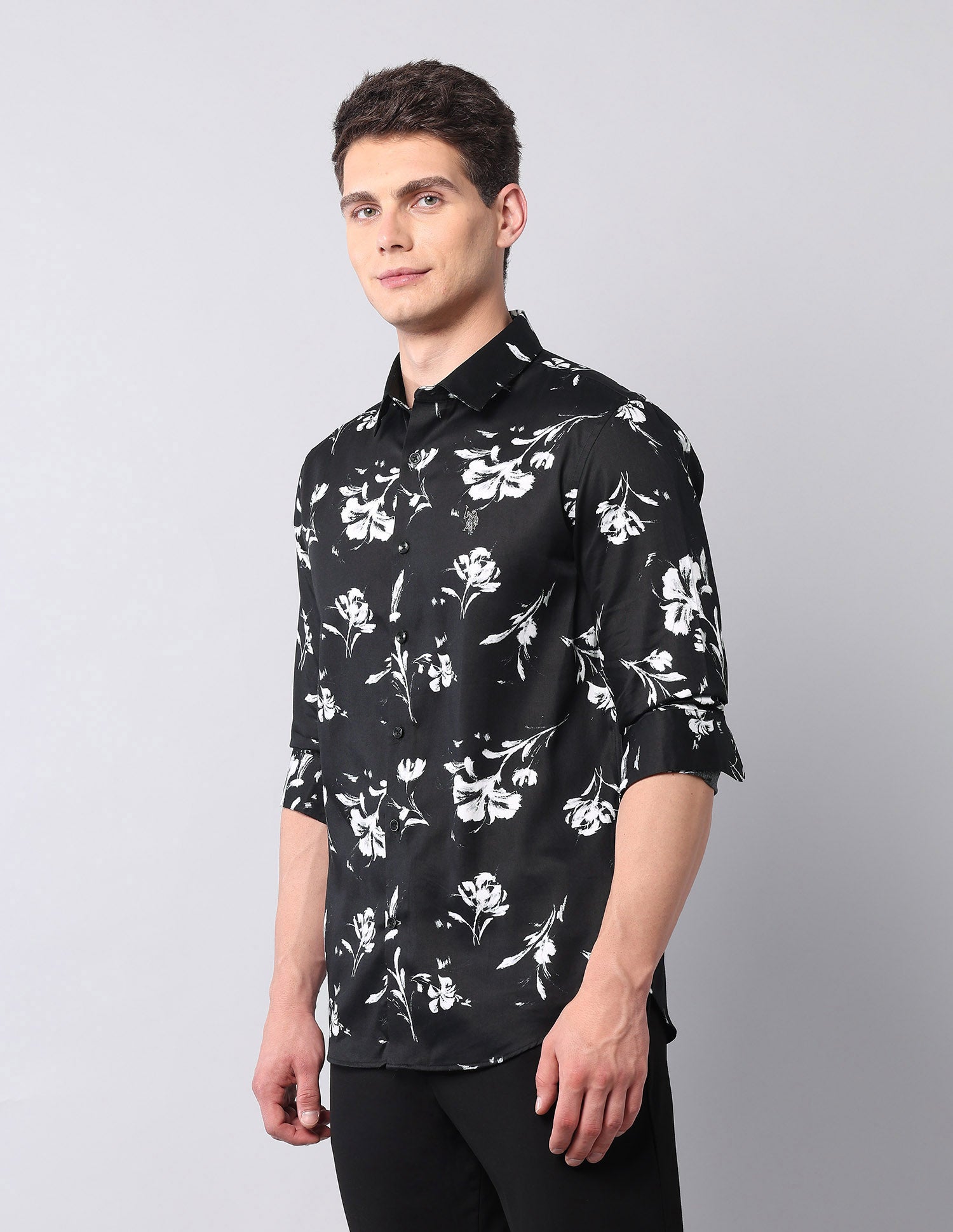 Floral Printed Satin Shirt Black - U.S. Polo Assn. India | Large