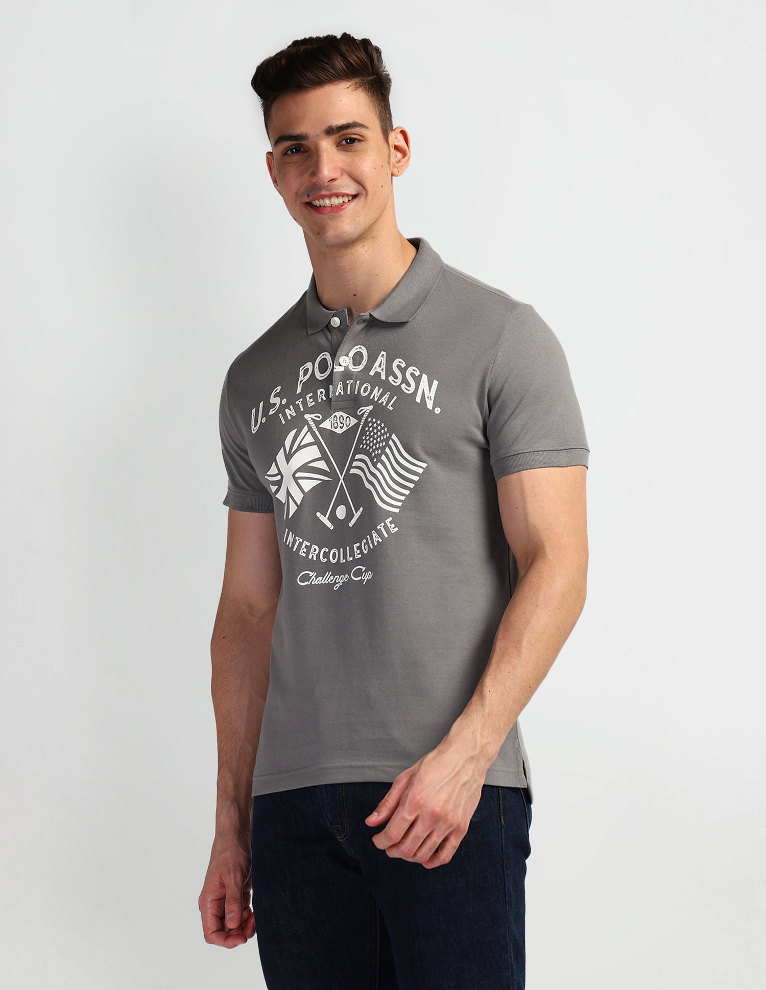 Brand Print Pique Polo Shirt Grey - U.S. POLO ASSN. | Large