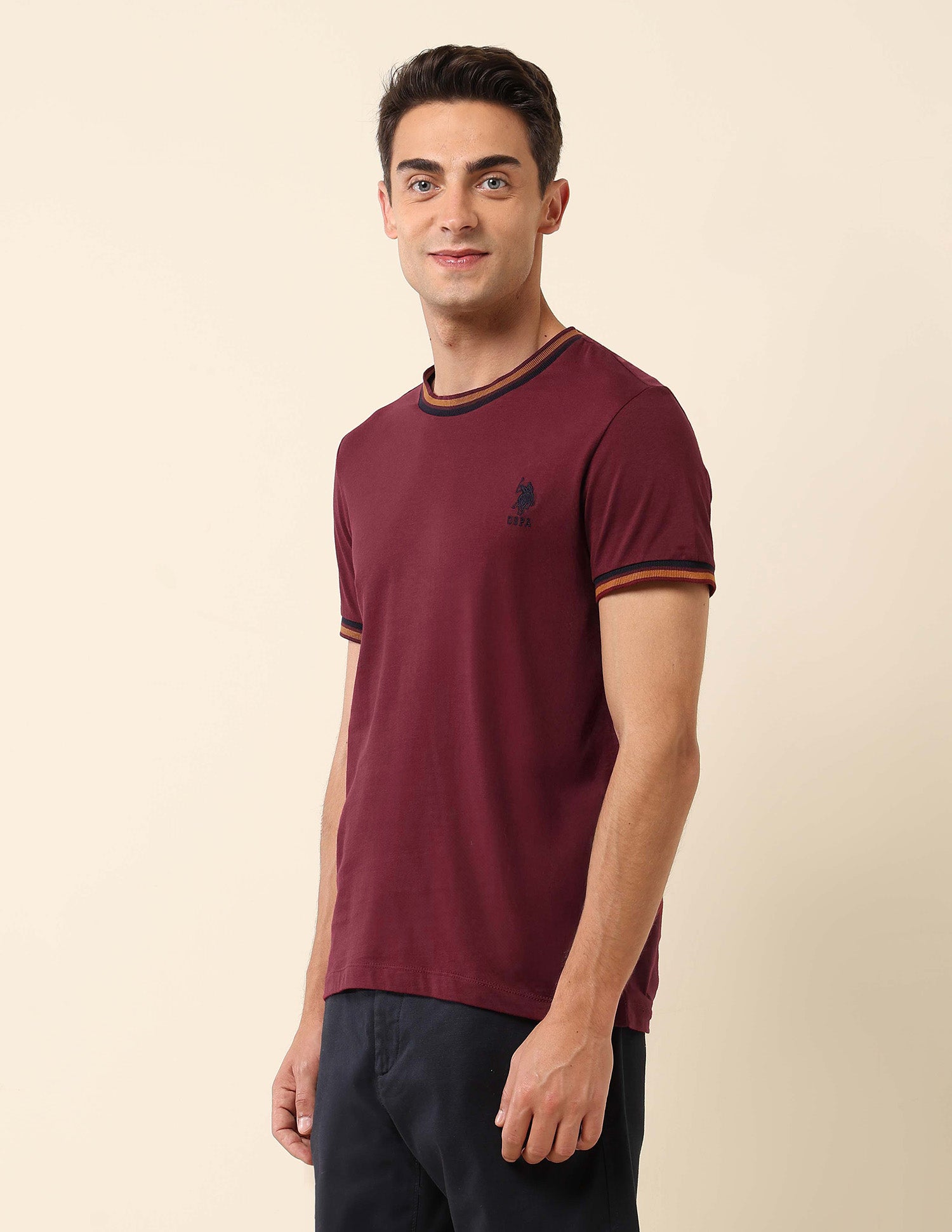 Solid Slim Fit T- Shirt Maroon - U.S. Polo Assn. India | Large