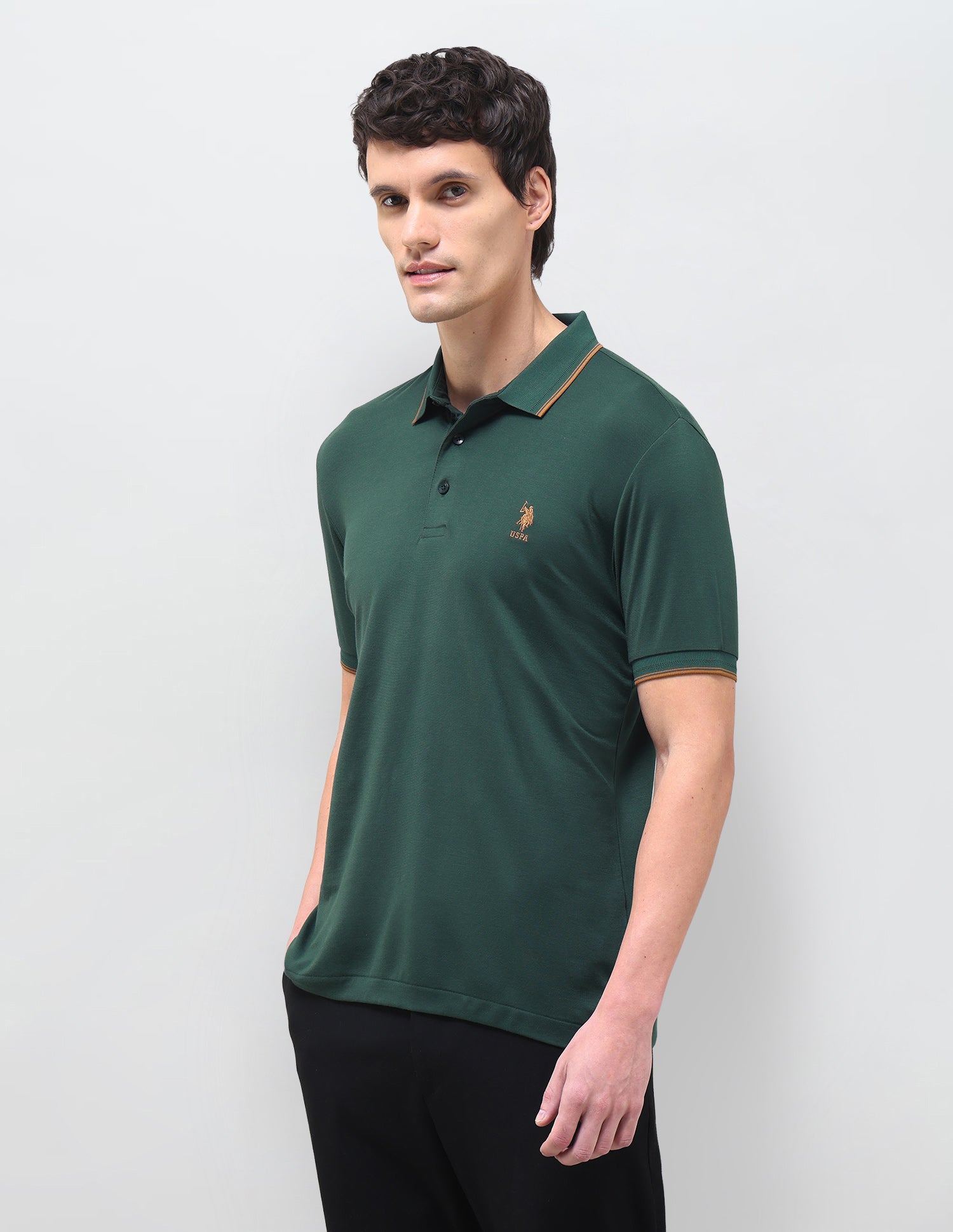 Slim Fit Solid Polo Shirt Green - U.S. Polo Assn. India | Large