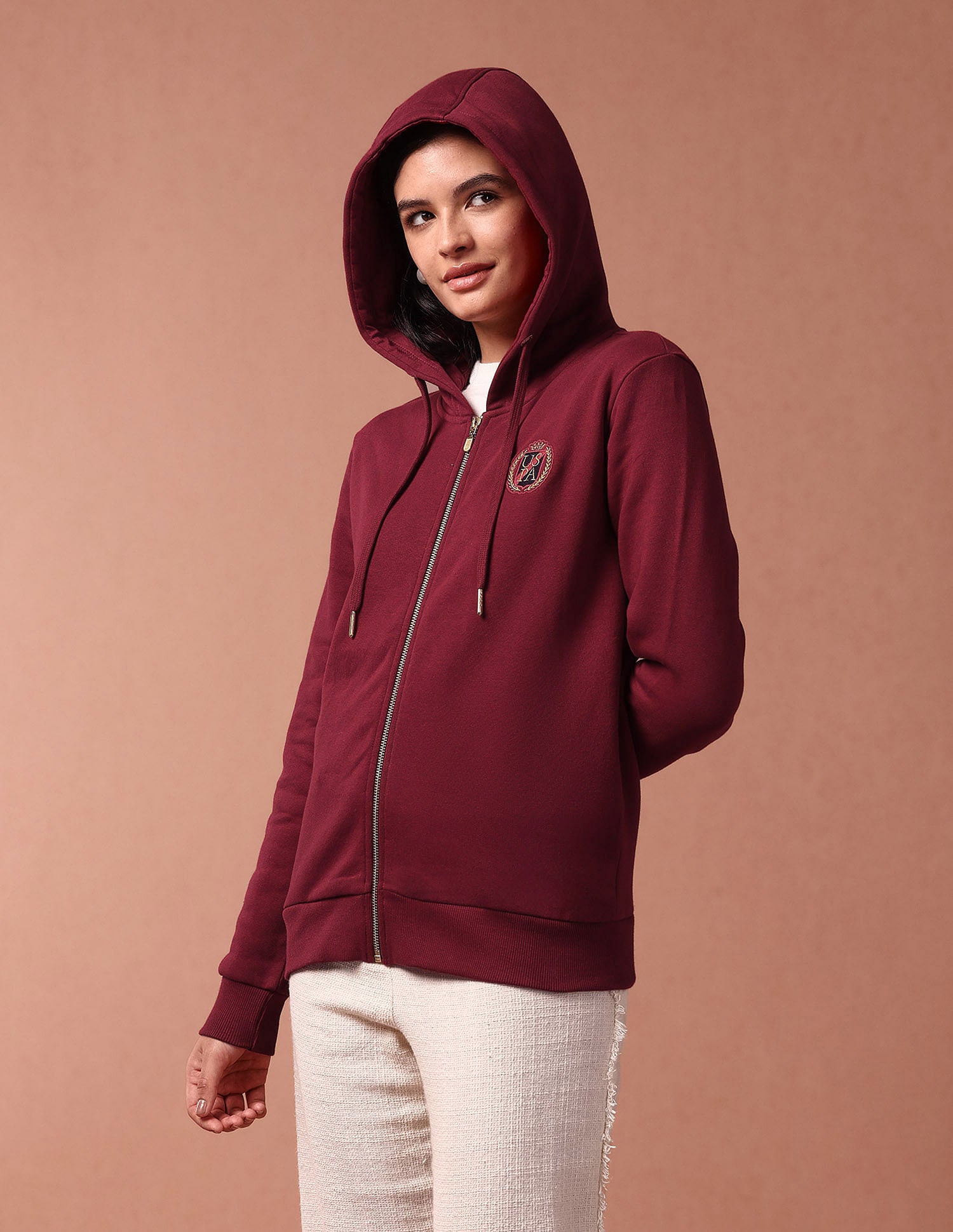 Mettalic Zipup Hooded Sweatshirt Maroon - U.S. Polo Assn. India | Large
