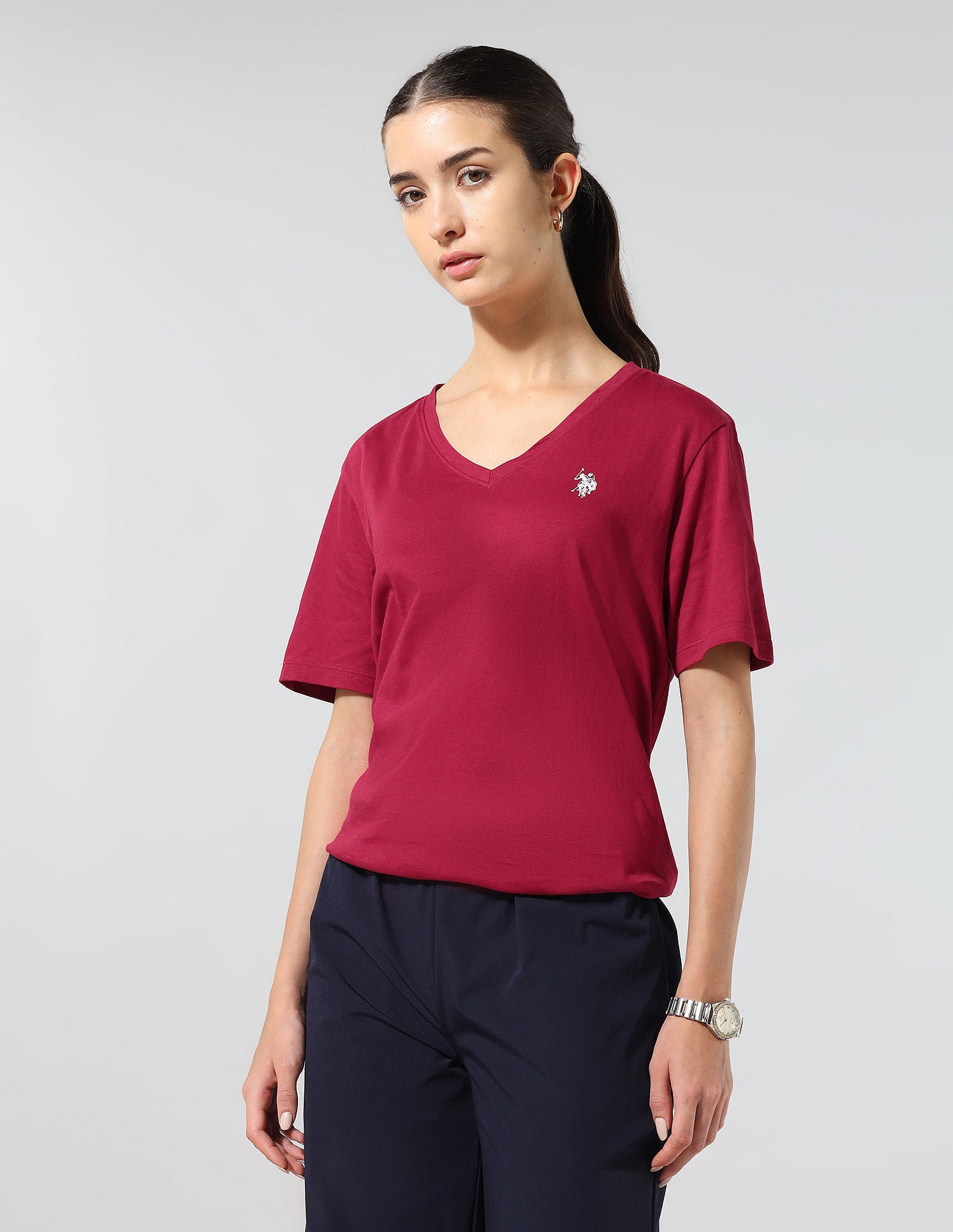 Boxy Fit Solid Lounge T-Shirt Dark Red - U.S. POLO ASSN. | Large