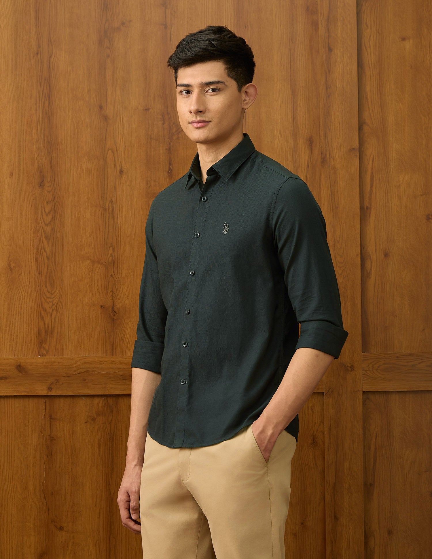 Textured Dobby Varsity Shirt Olive - U.S. POLO ASSN. | Large