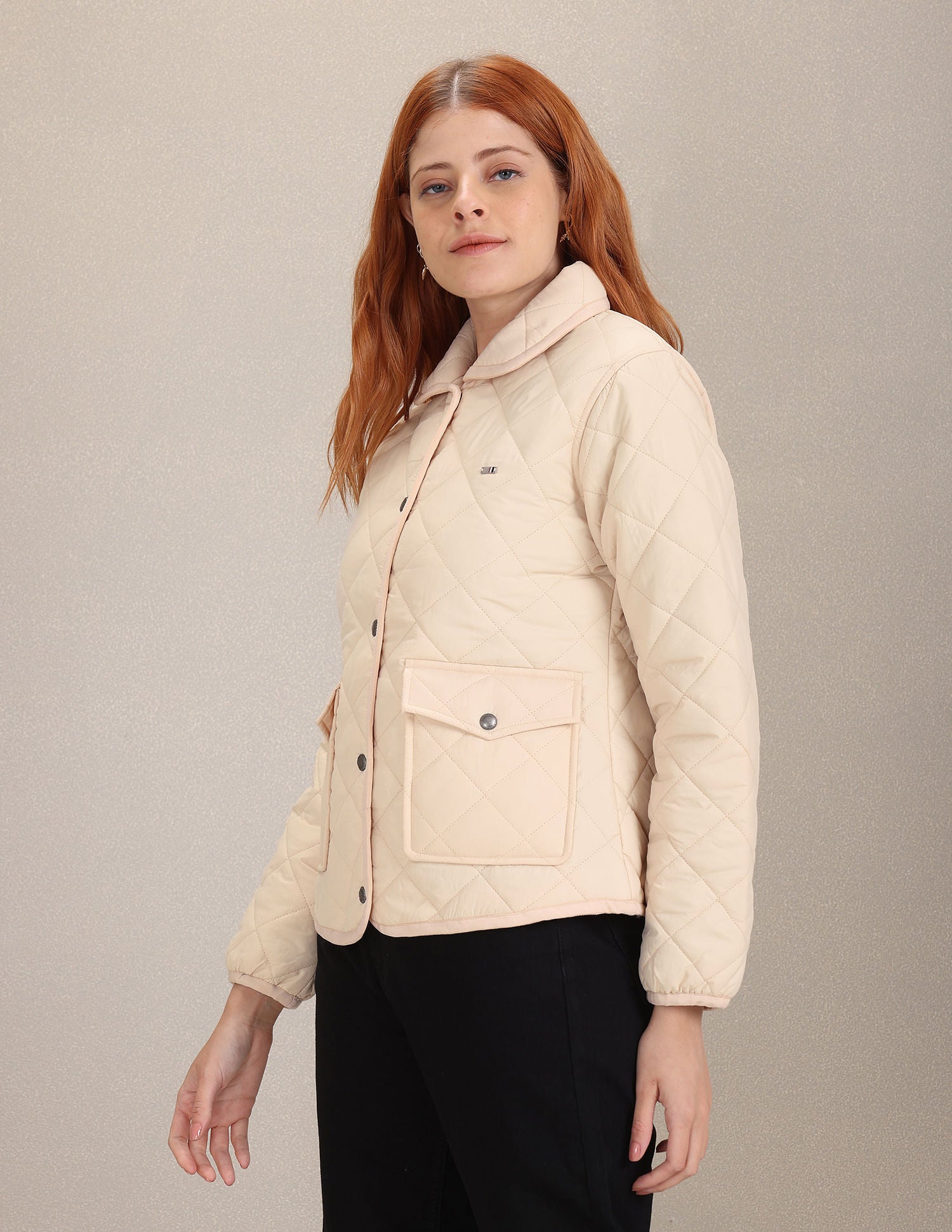 Long Sleeve Solid Quilted Jacket Off White - U.S. POLO ASSN. | Large