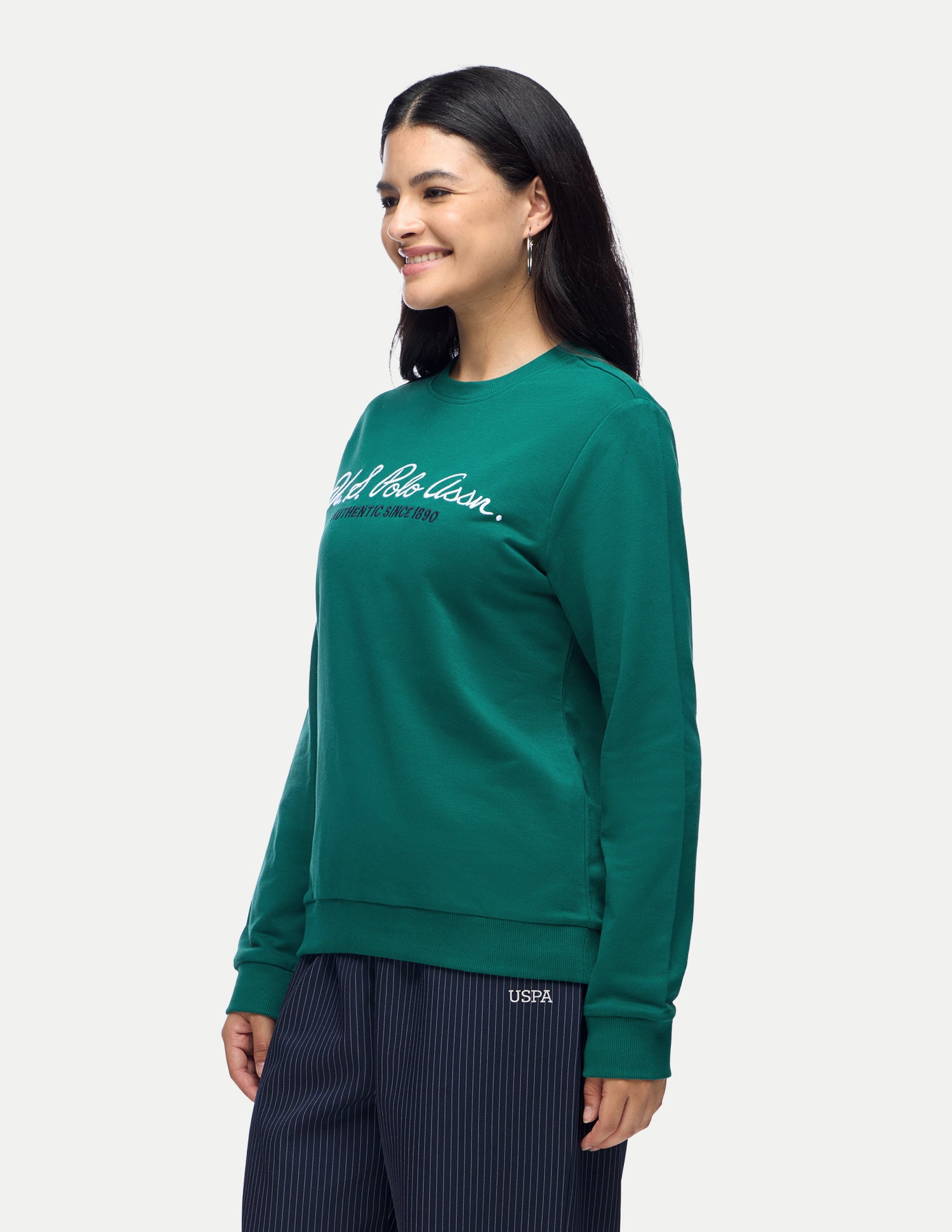 Brand Embroidered Relaxed Fit Sweatshirt Green - U.S. Polo Assn. India | Large
