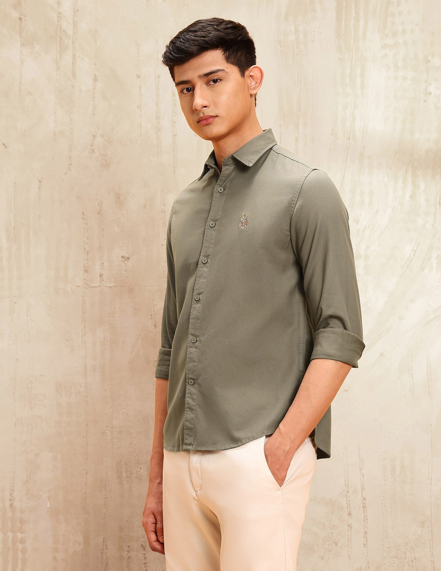 Twill Regular Fit Shirt Khaki - U.S. POLO ASSN. | Large