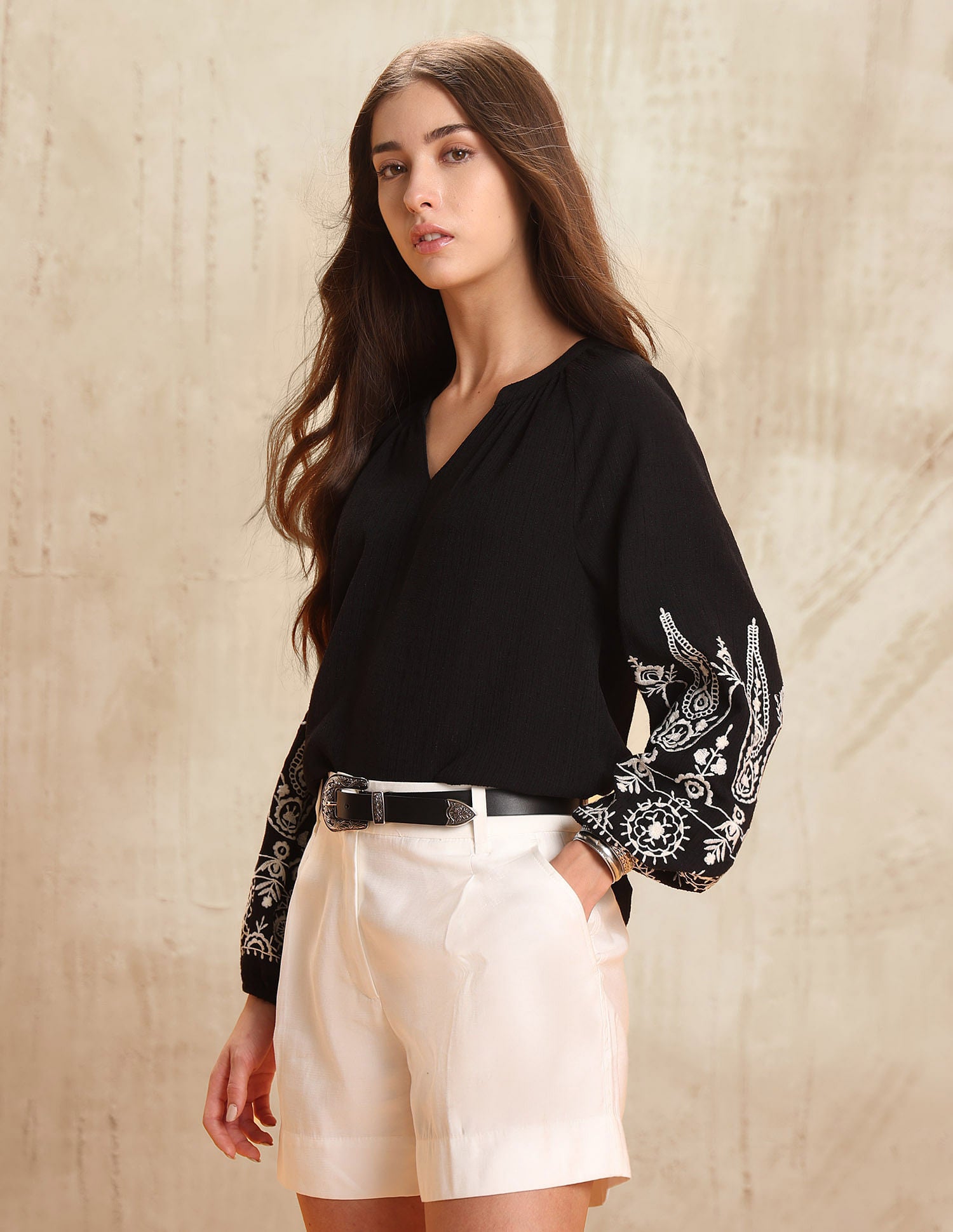 Floral Embroidered Top Black - U.S. POLO ASSN. | Large