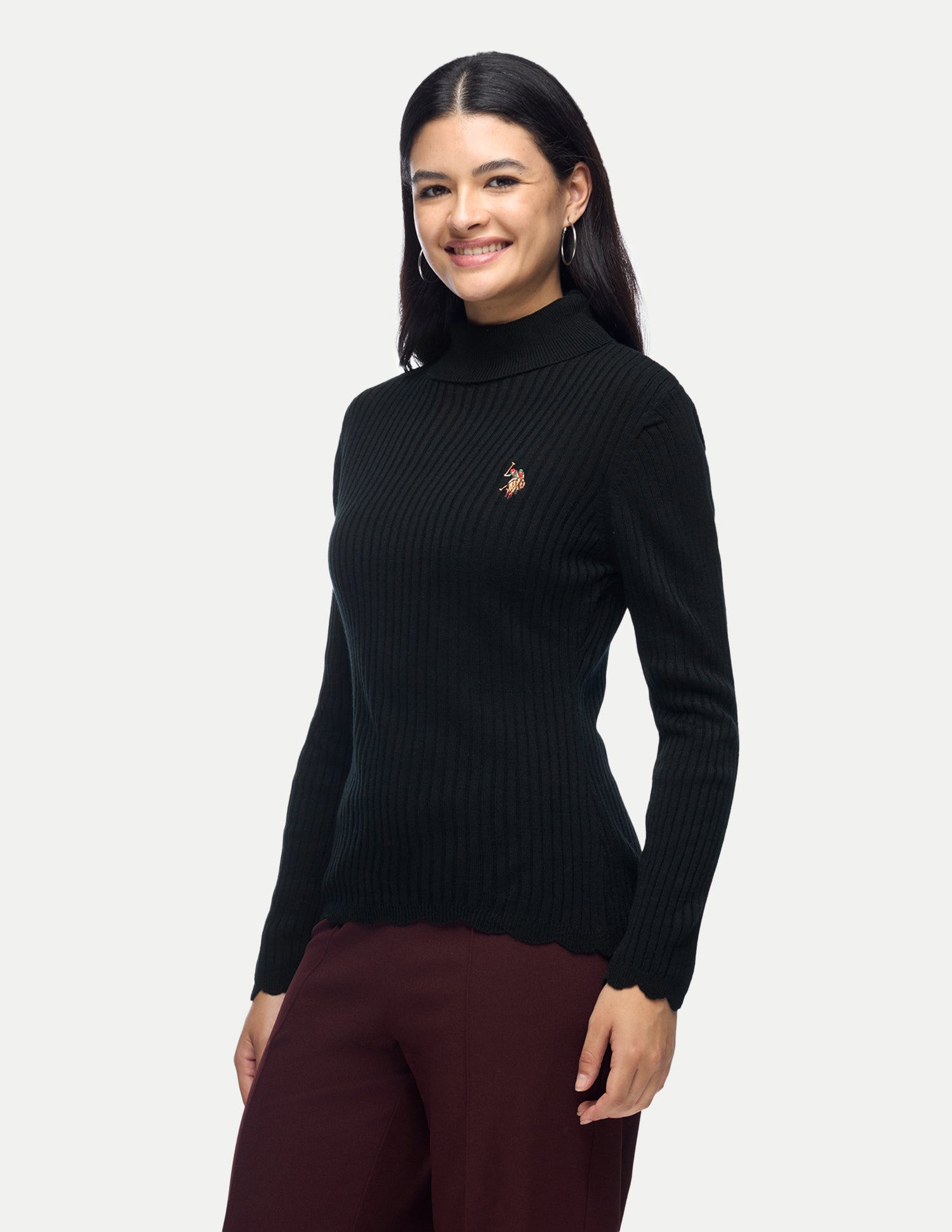 Patterned Knit Slim Fit Sweater Black - U.S. Polo Assn. India | Large