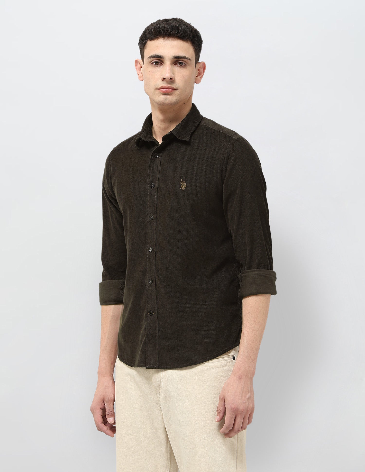 Corduroy Regular Fit Shirt Dark Brown - U.S. POLO ASSN. | Large