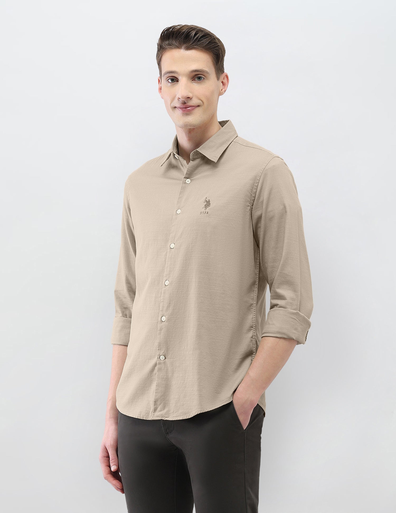 Motel On The Coast Regular Fit Shirt Khaki - U.S. Polo Assn. India | Large