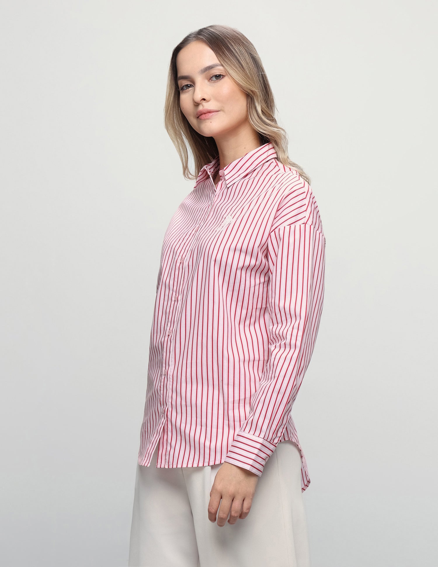 Vertical Striped Oversized Fit Shirt Light Pink - U.S. Polo Assn. India | Large