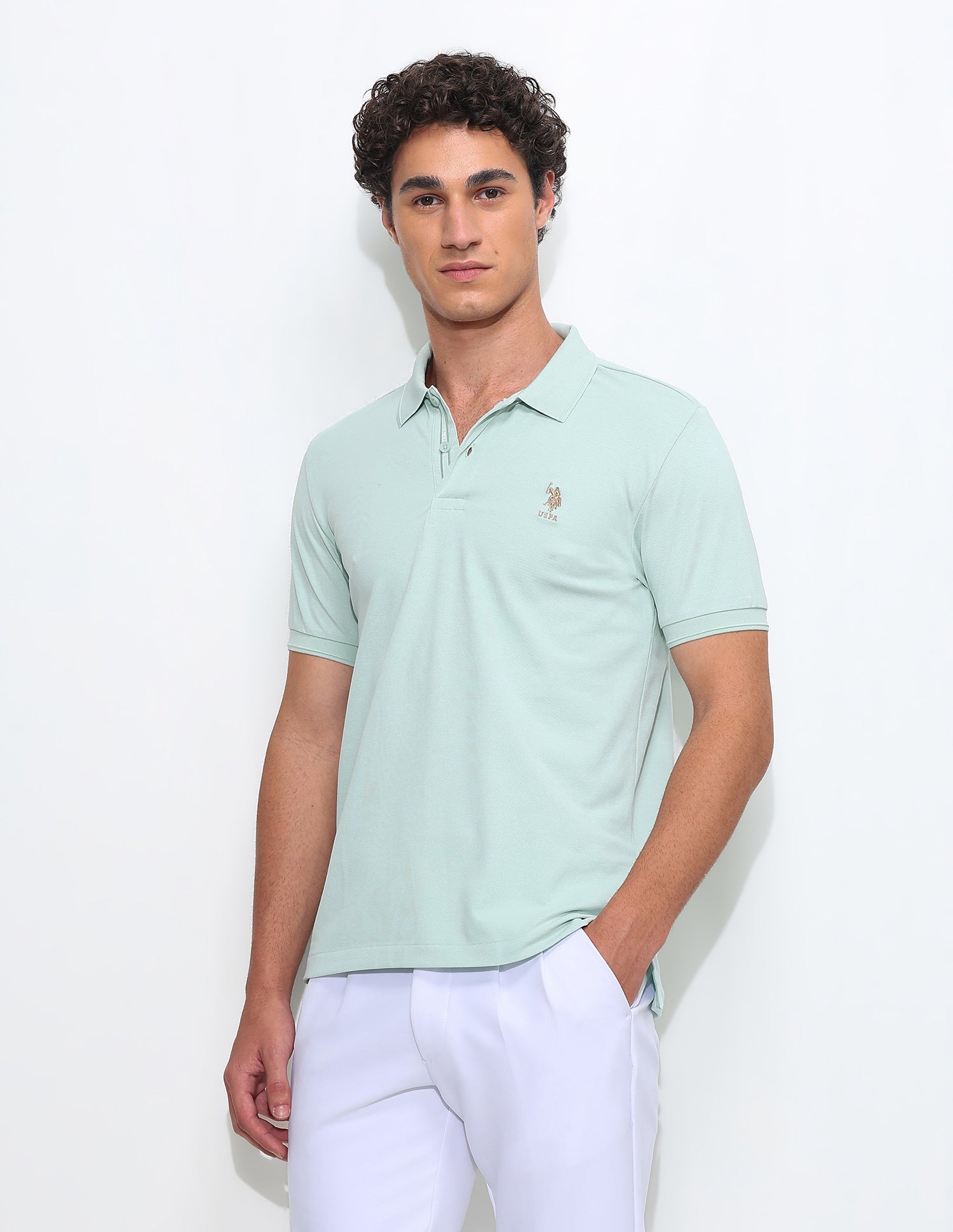 Solid Slim Fit Polo Shirt Light Green - U.S. Polo Assn. India | Large