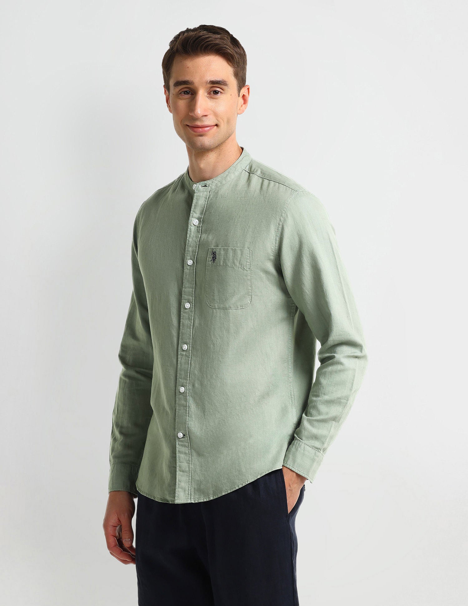 Slim Fit Solid Shirt Olive - U.S. Polo Assn. India | Large