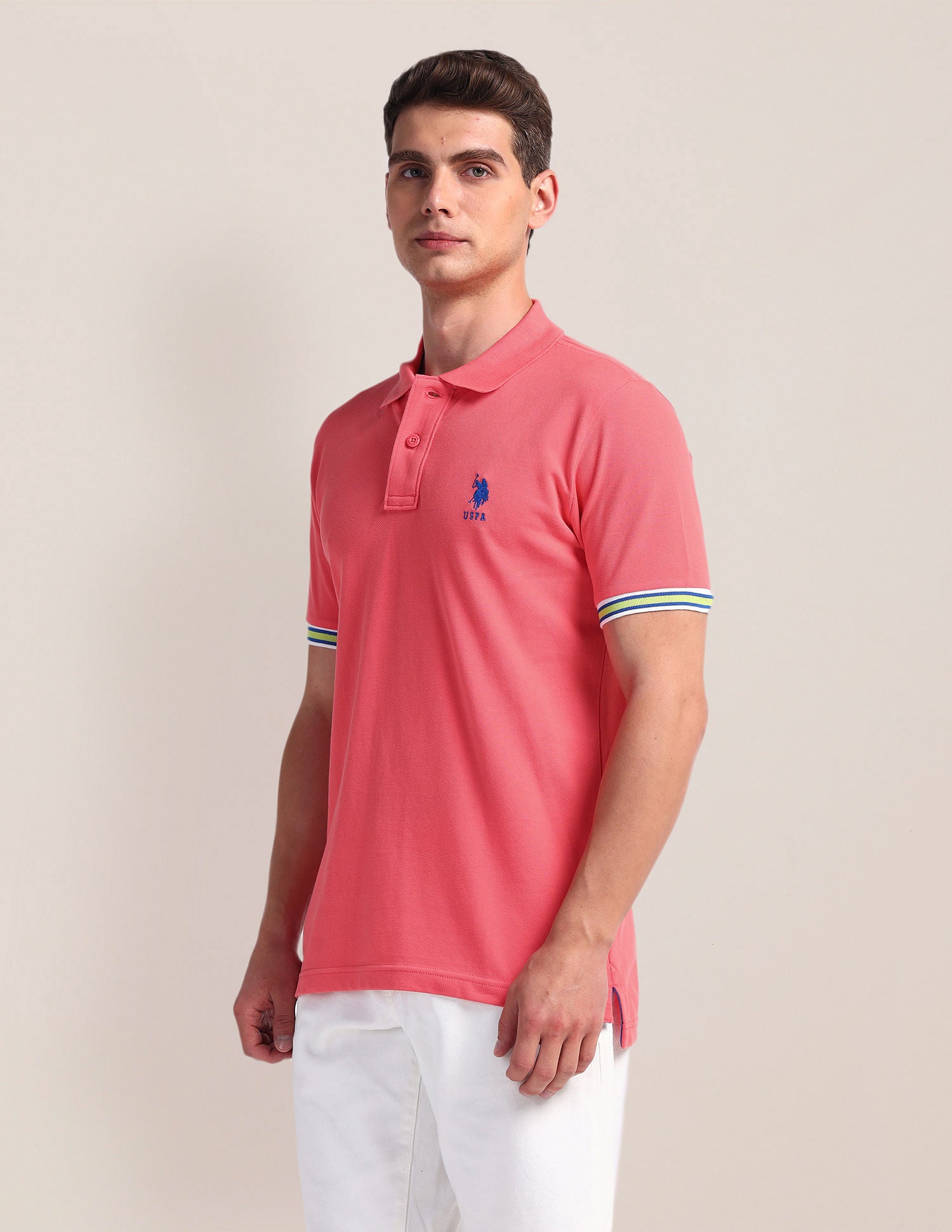 Tipped Sleeve Hem Slim Polo Shirt Peach - U.S. Polo Assn. India | Large