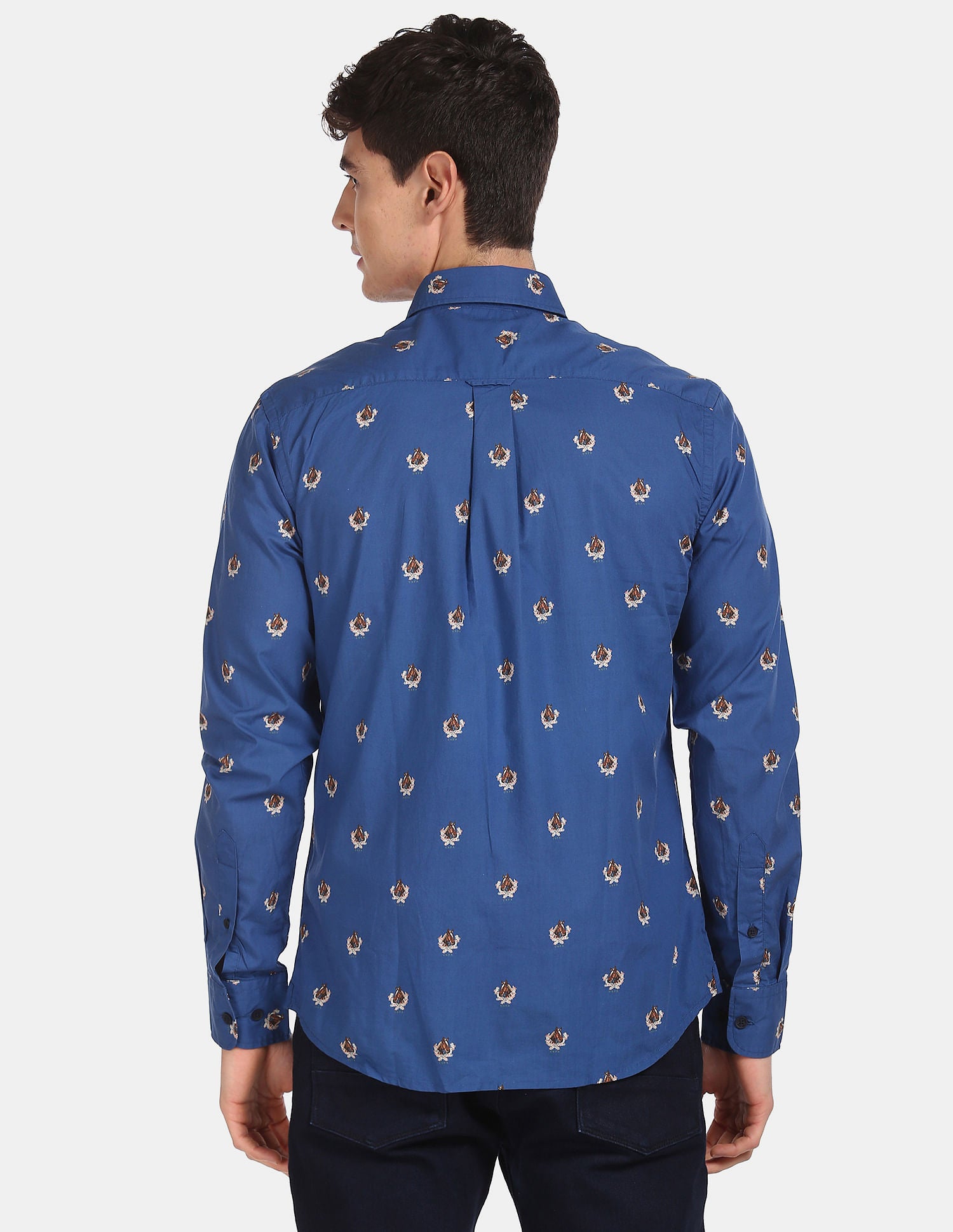 Men Navy Spread Collar Printed Casual Shirt Navy - U.S. POLO ASSN. | Large