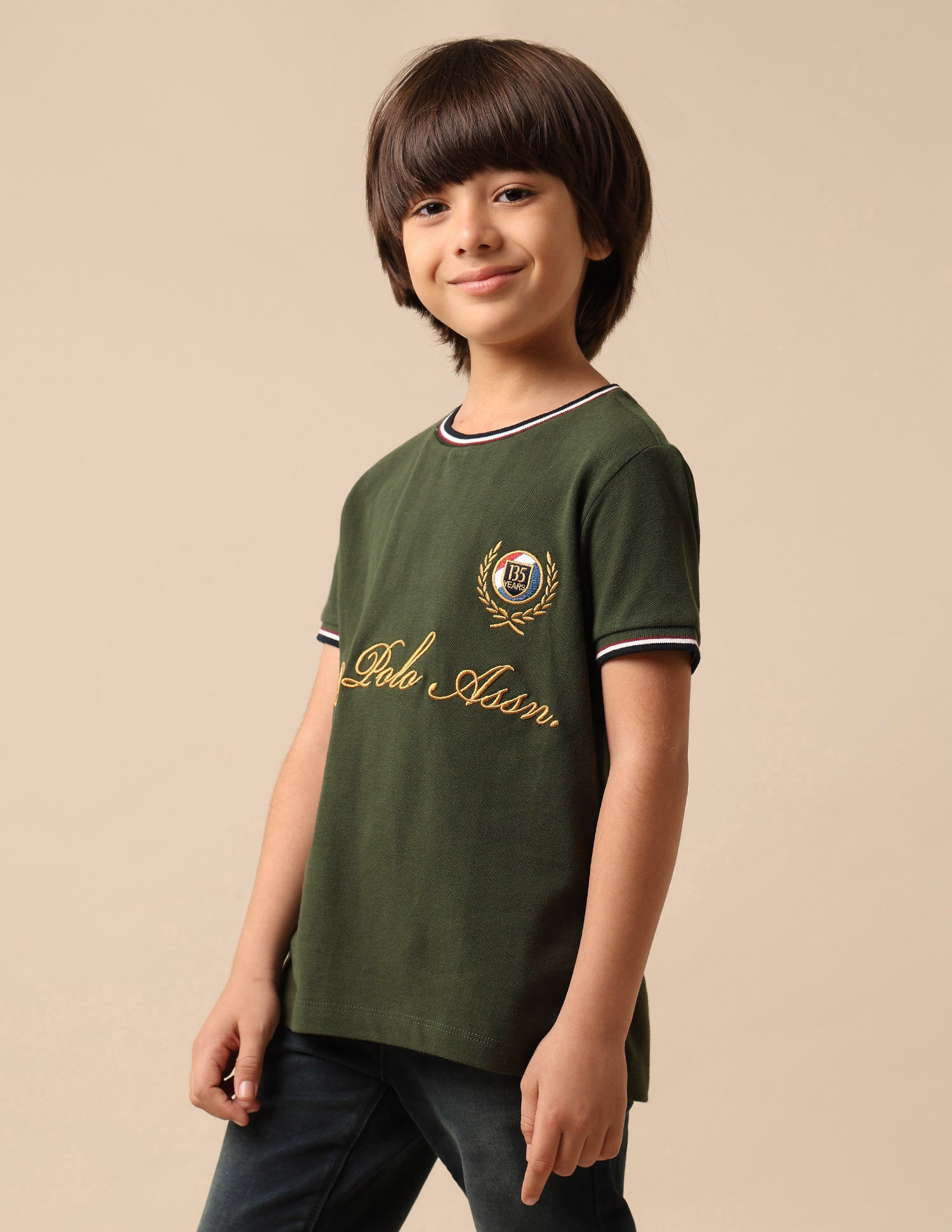 Boys Brand Embroidered Pure Cotton T Shirt Olive - U.S. POLO ASSN. | Large