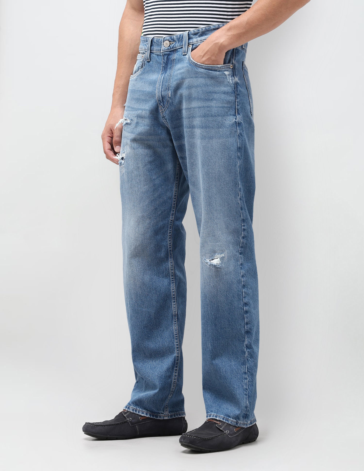 Logan Loose Straight Fit Blue Jeans Mid Blue - U.S. Polo Assn. India | Large