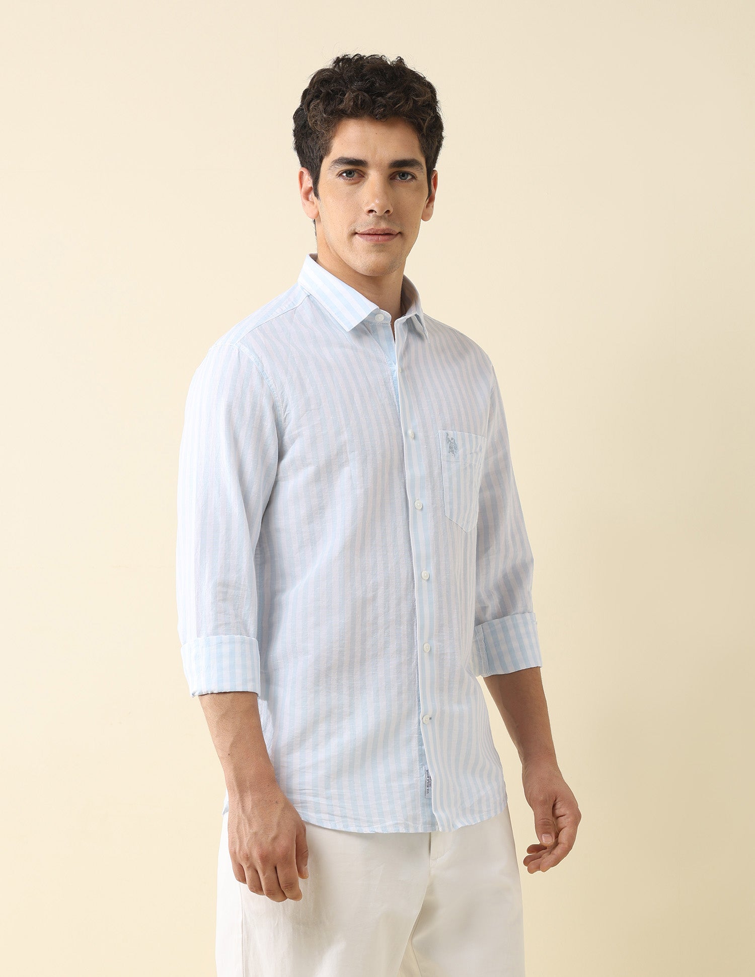 Vertical Striped Tailored Fit Shirt Light Blue - U.S. Polo Assn. India | Large