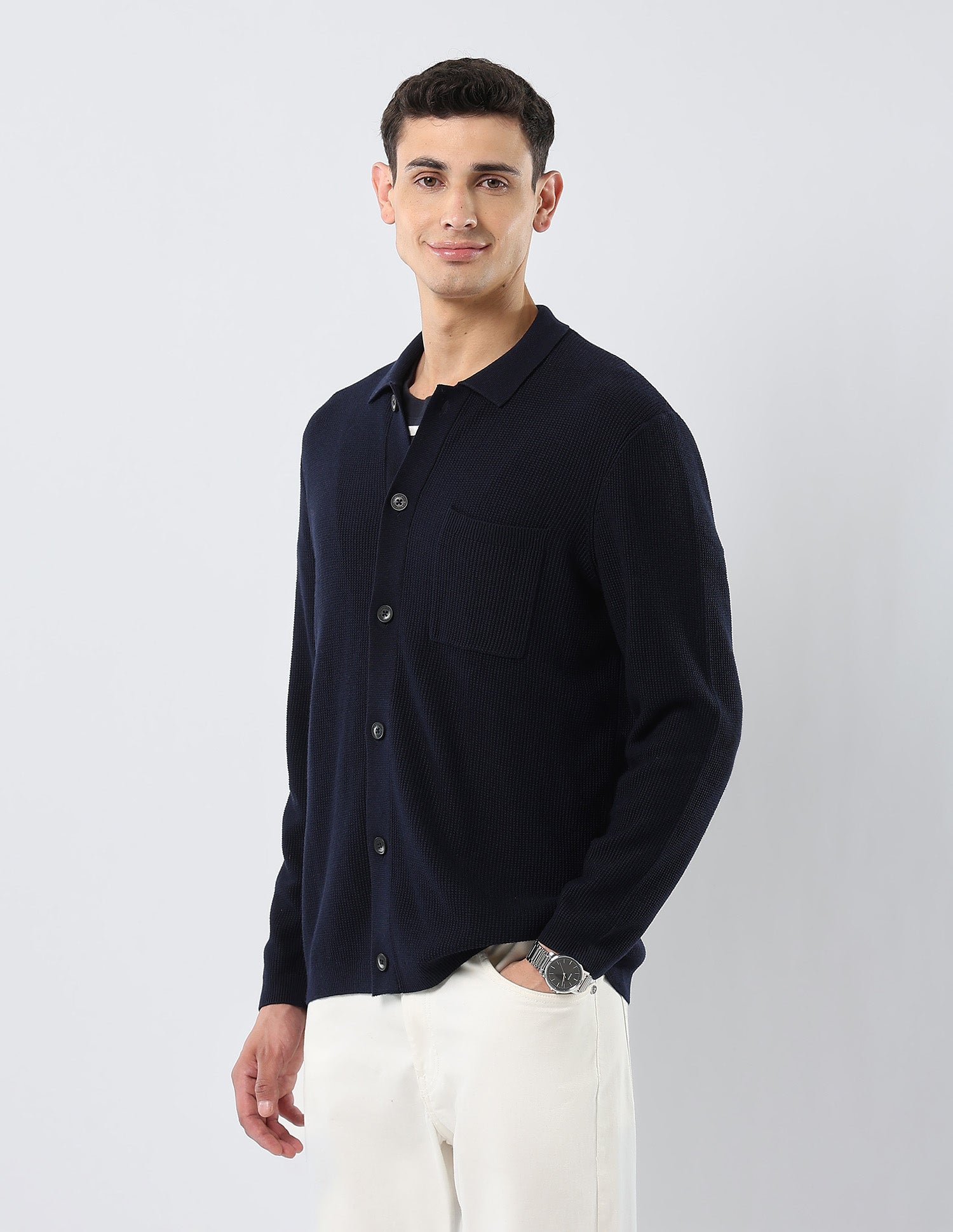 Patterned Knit Polo Neck Sweater Navy - U.S. POLO ASSN. | Large