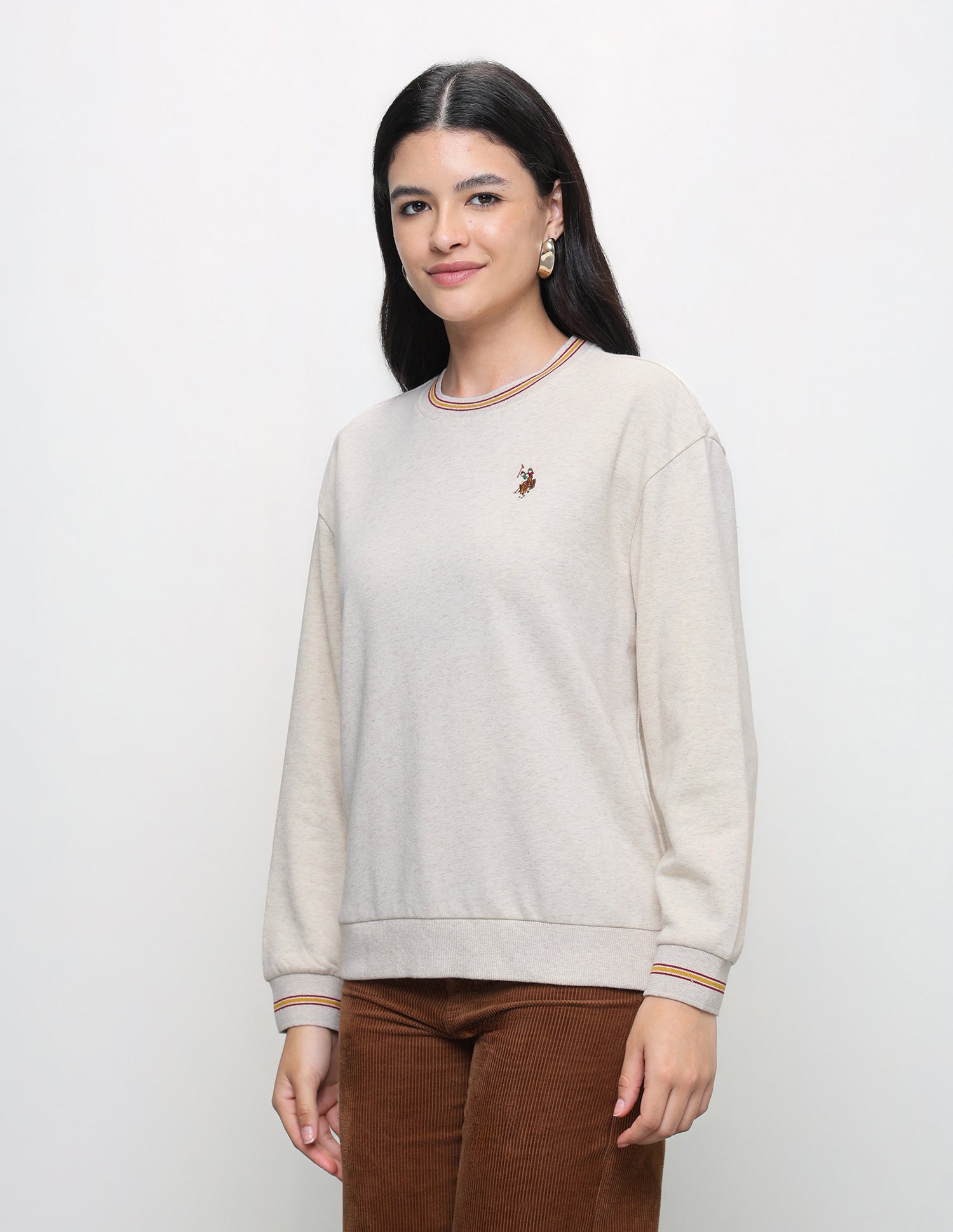 Solid Relaxed Fit Sweatshirt Beige - U.S. Polo Assn. India | Large