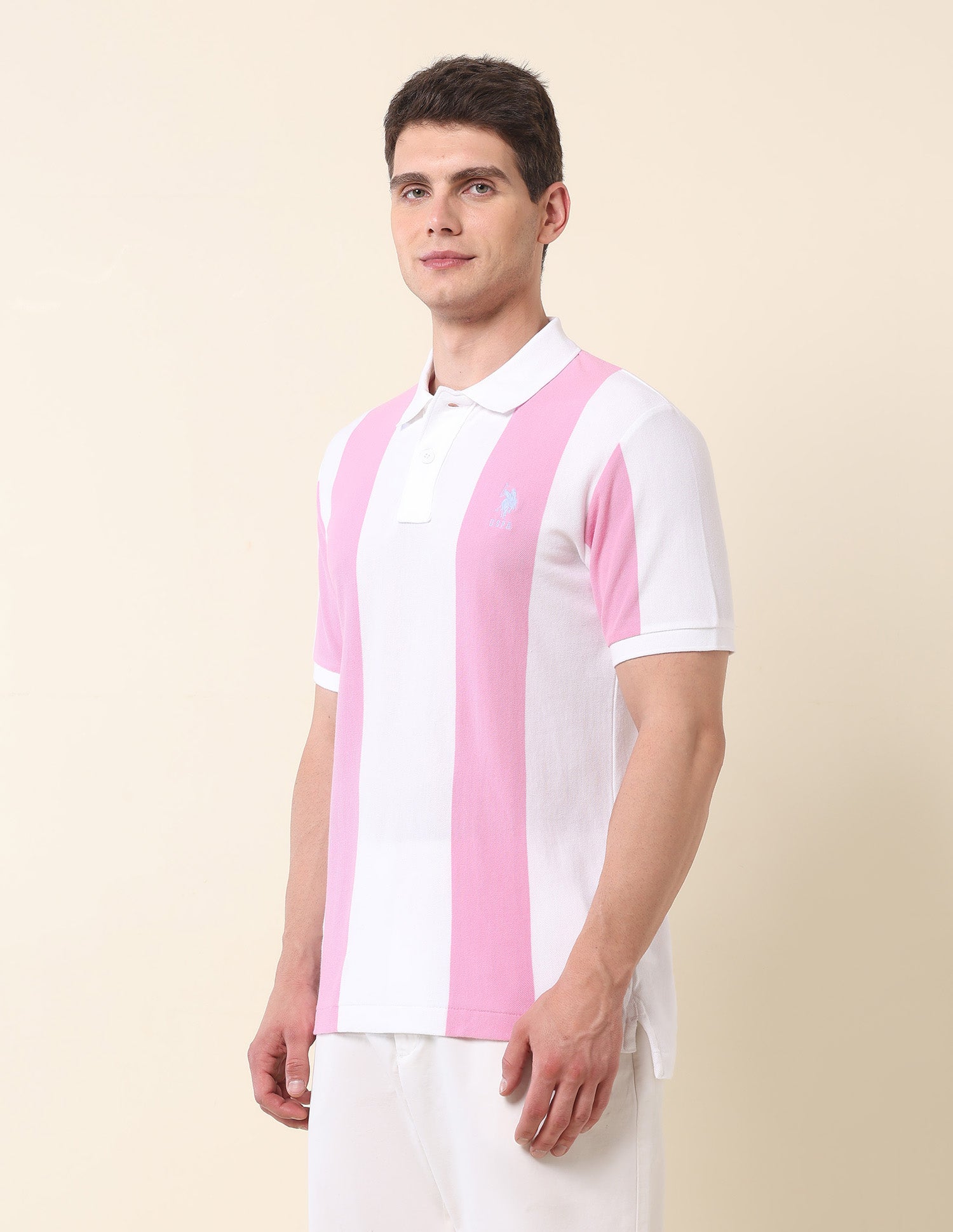 Vertical Striped Summer Splash Polo Shirt Pink - U.S. Polo Assn. India | Large