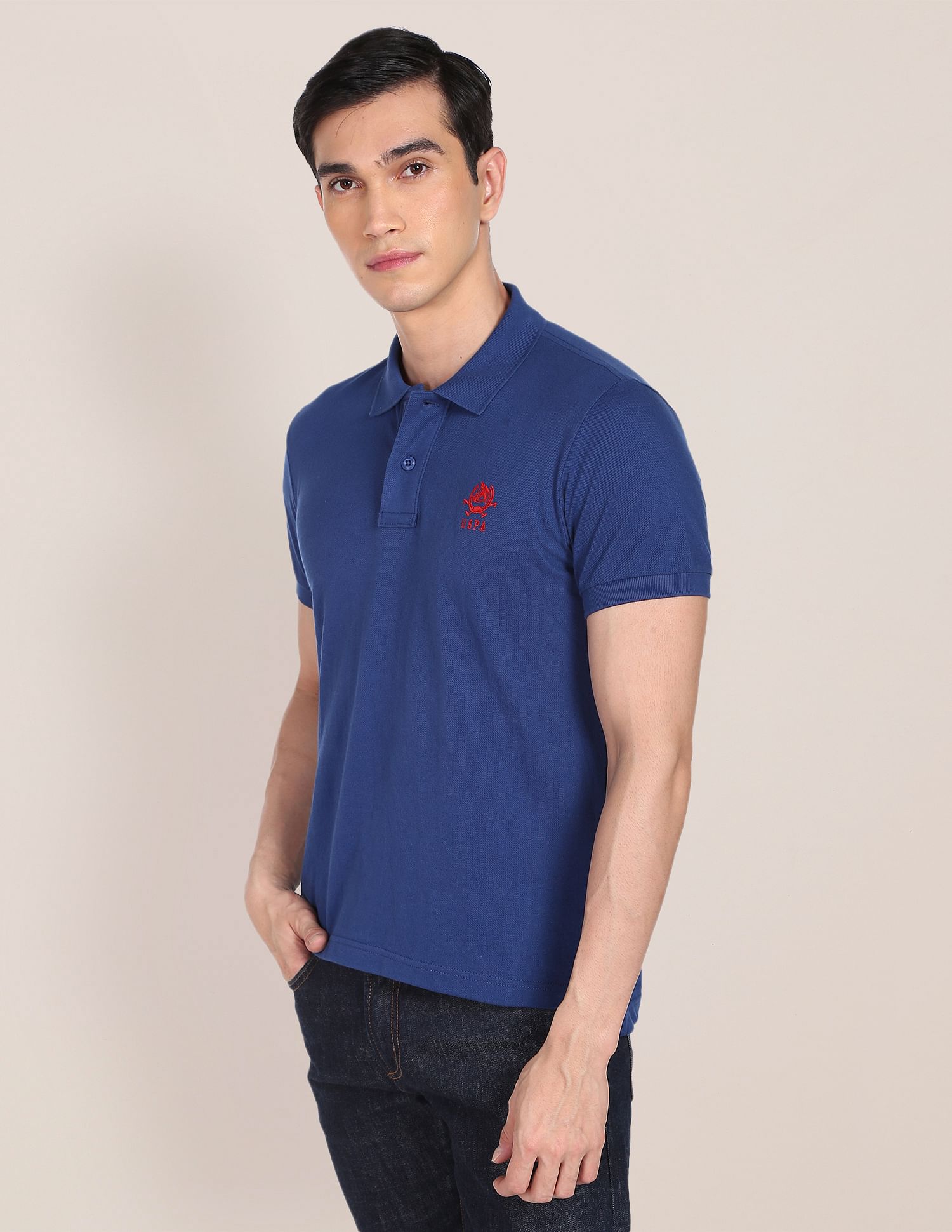 Solid Pique Knit Polo Shirt Dark Blue - U.S. POLO ASSN. | Large