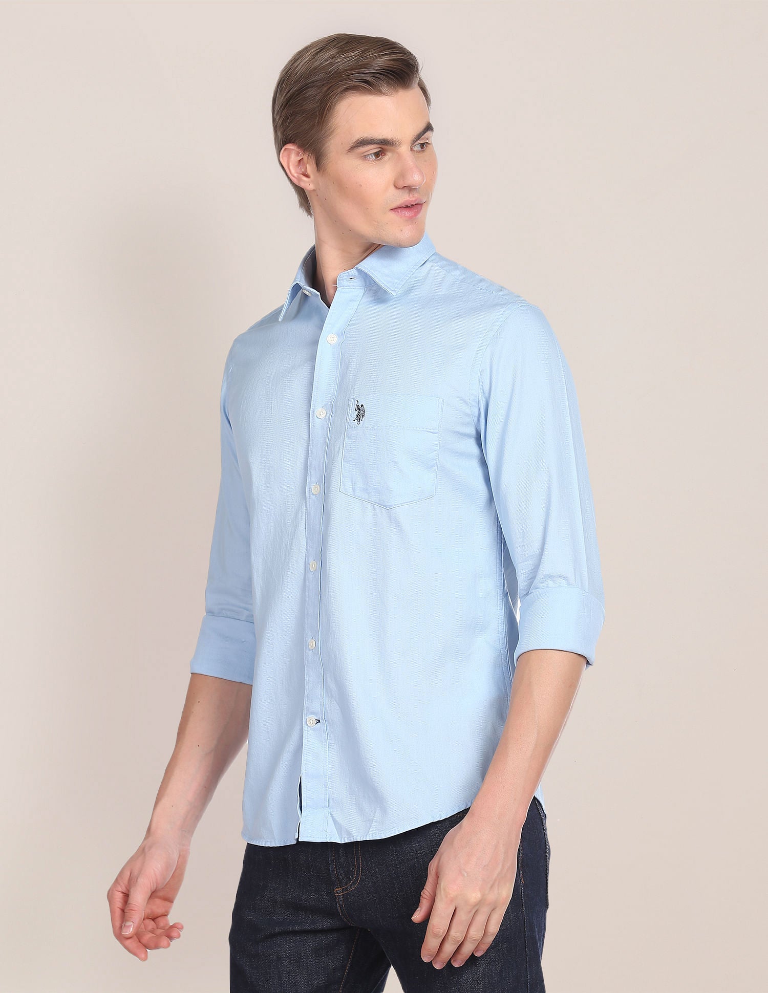 Solid Tailored Fit Shirt Light Blue - U.S. Polo Assn. India | Large