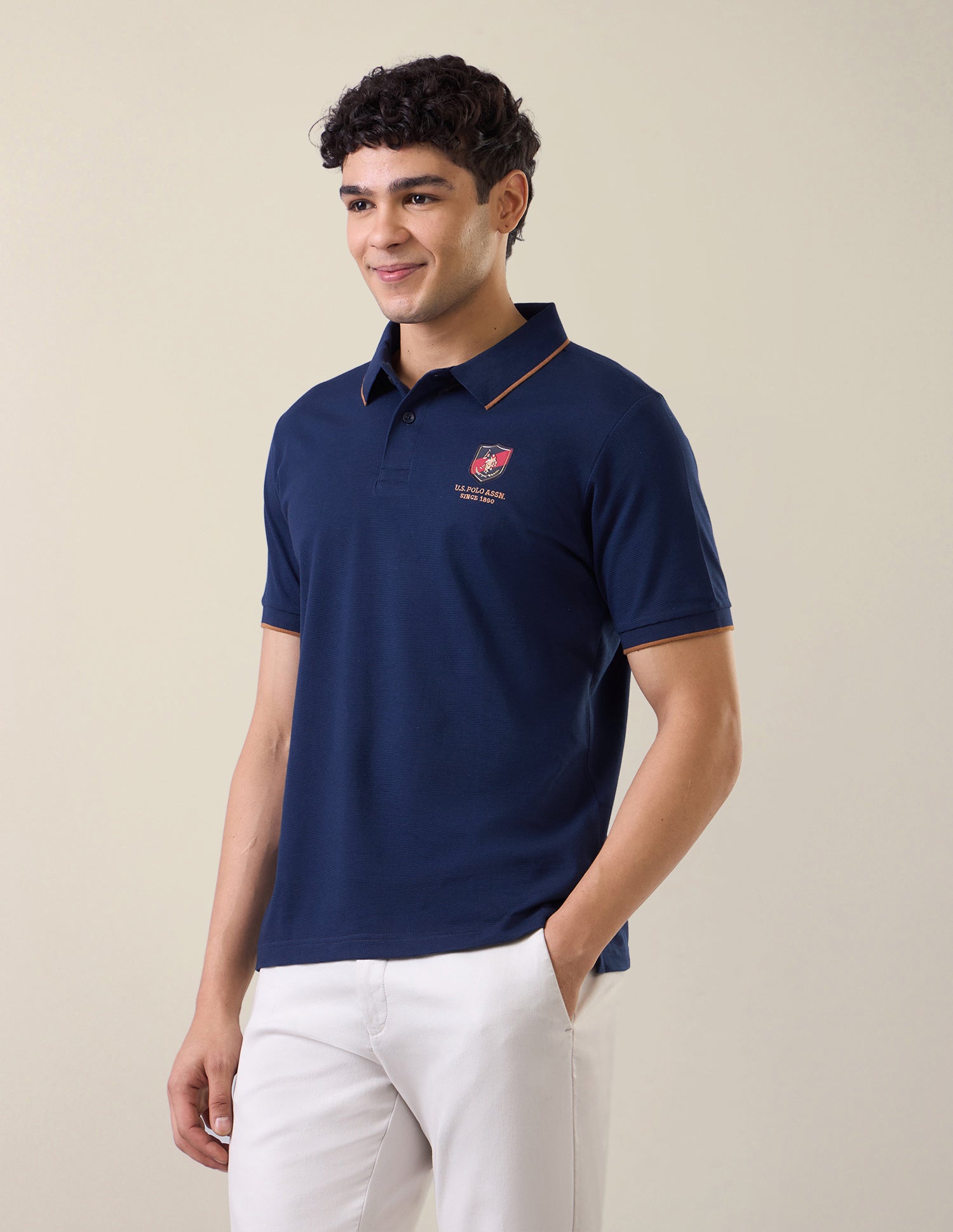 Solid Slim Fit Polo Shirt Blue - U.S. Polo Assn. India | Large