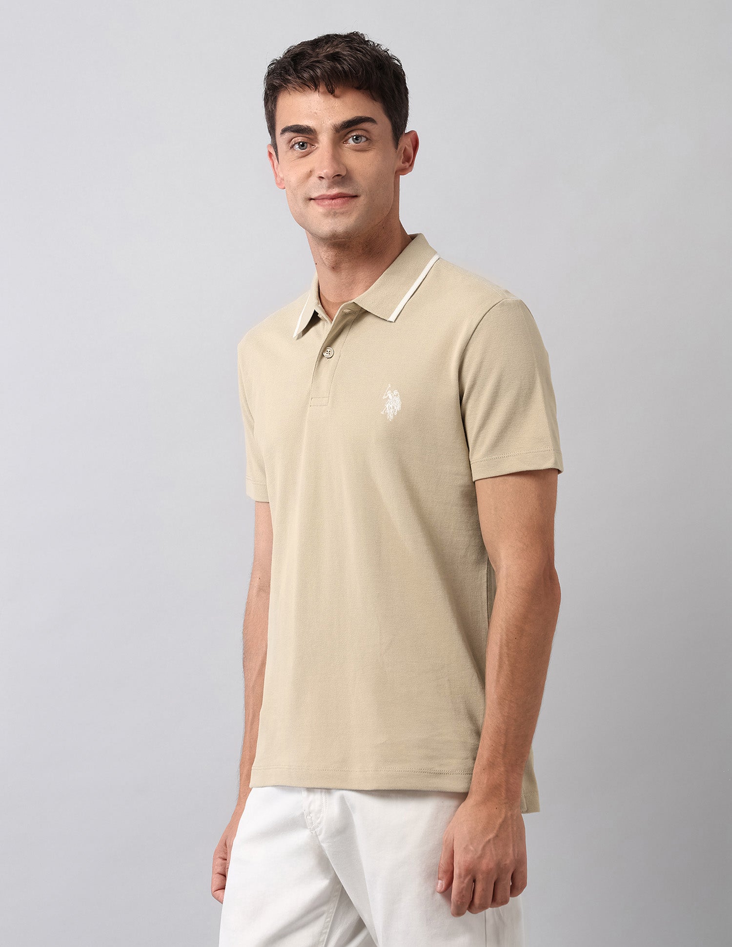 Pure Cotton Muscle Fit Polo Shirt Beige - U.S. Polo Assn. India | Large