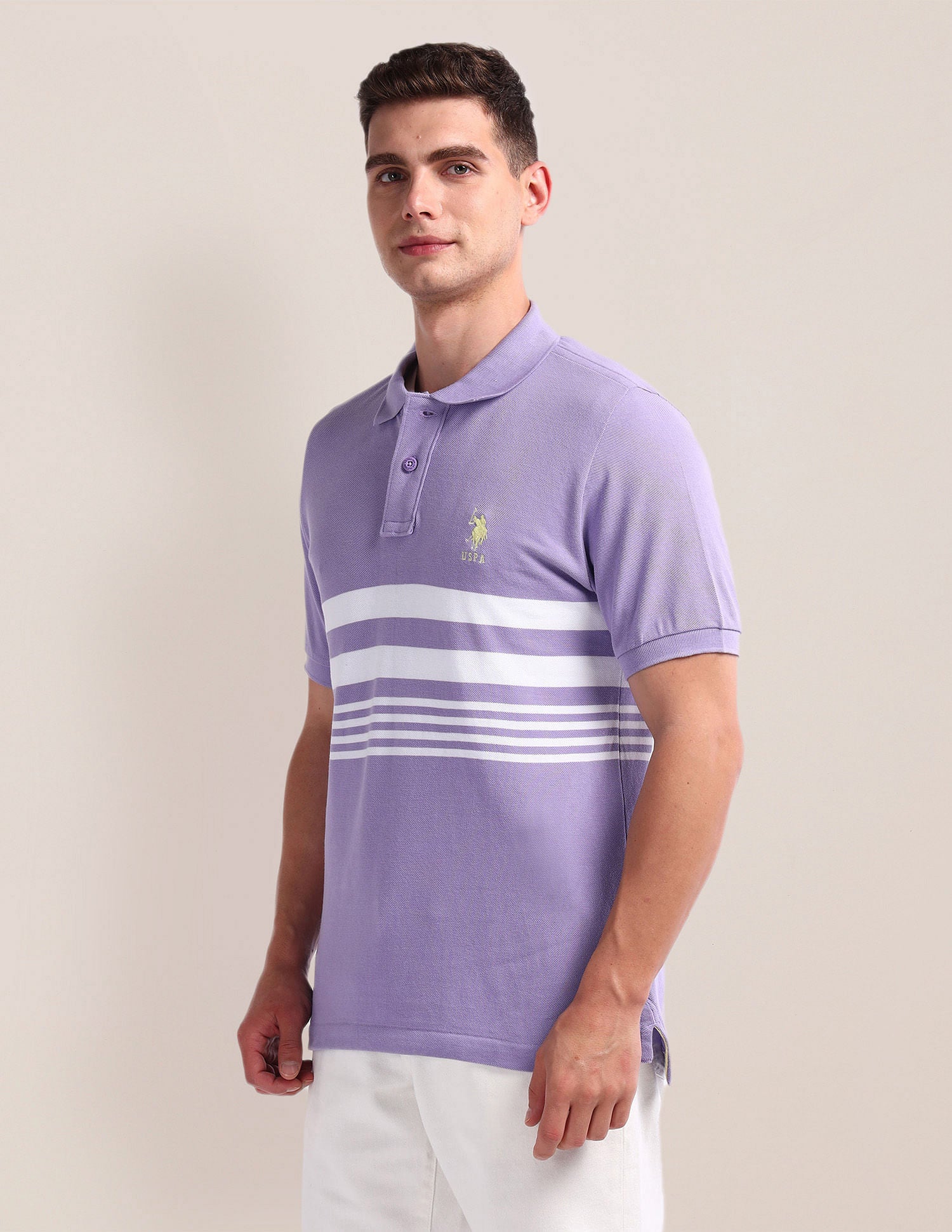 Horizontal Stripe Slim Polo Shirt Lavender - U.S. Polo Assn. India | Large
