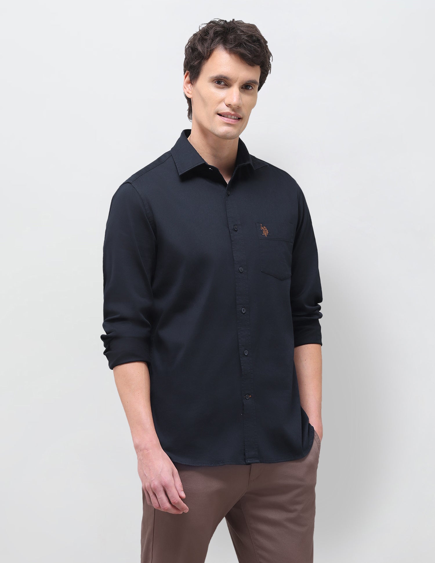 Solid Tailored Fit Shirt Navy - U.S. Polo Assn. India | Large