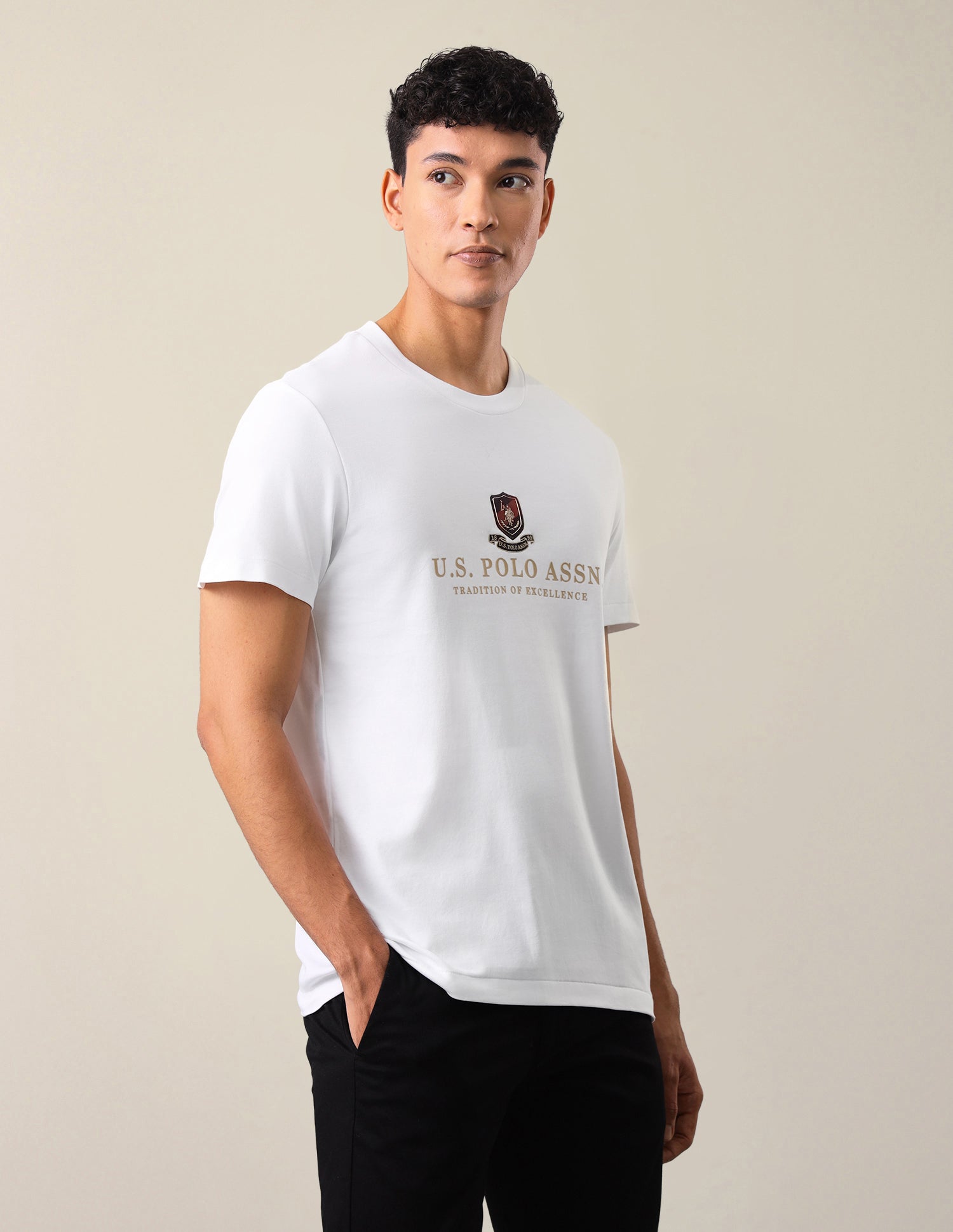 Brand Embossed Slim Fit T-Shirt White - U.S. Polo Assn. India | Large