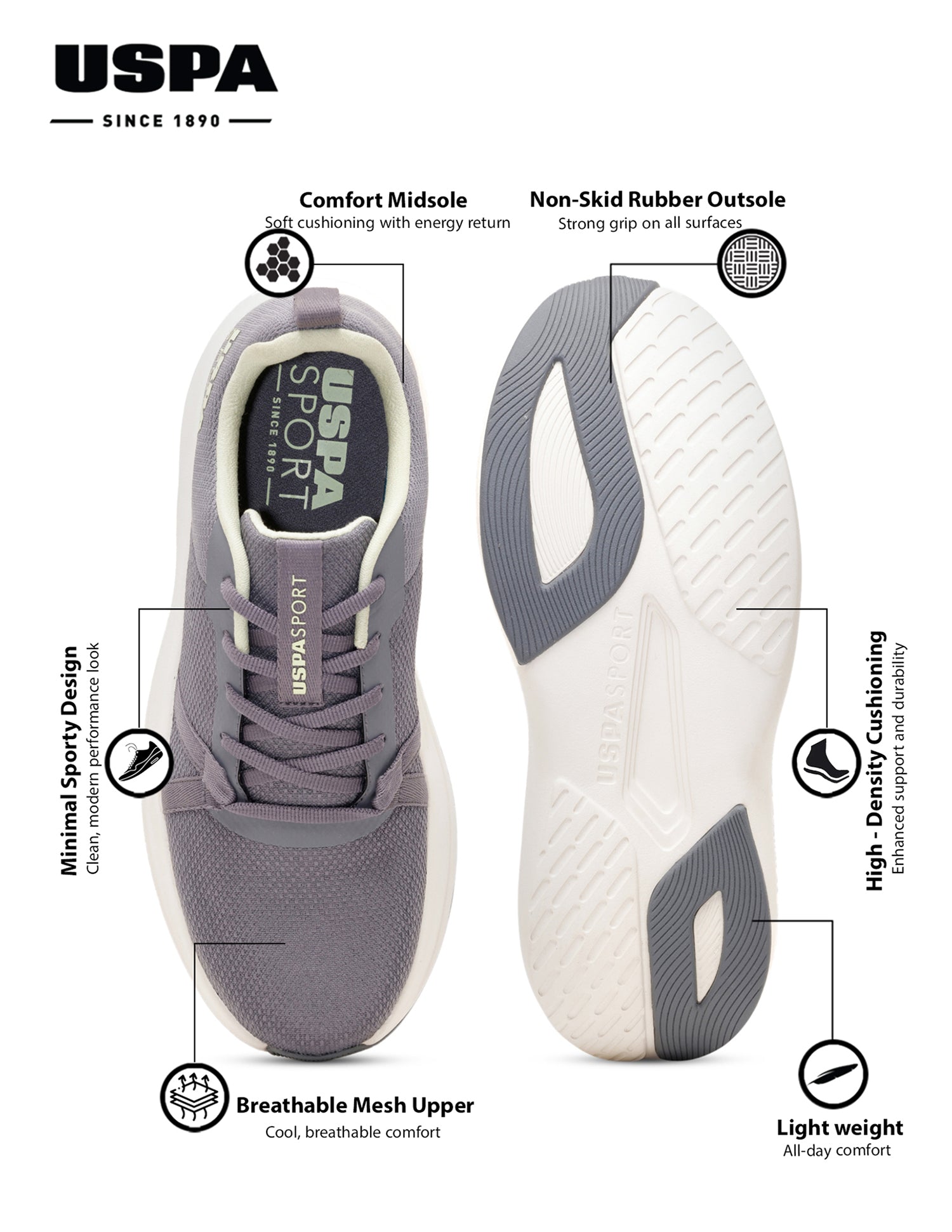 Men Grey Lance Uspa Sport Sneakers Dark Grey - U.S. Polo Assn. India | Large