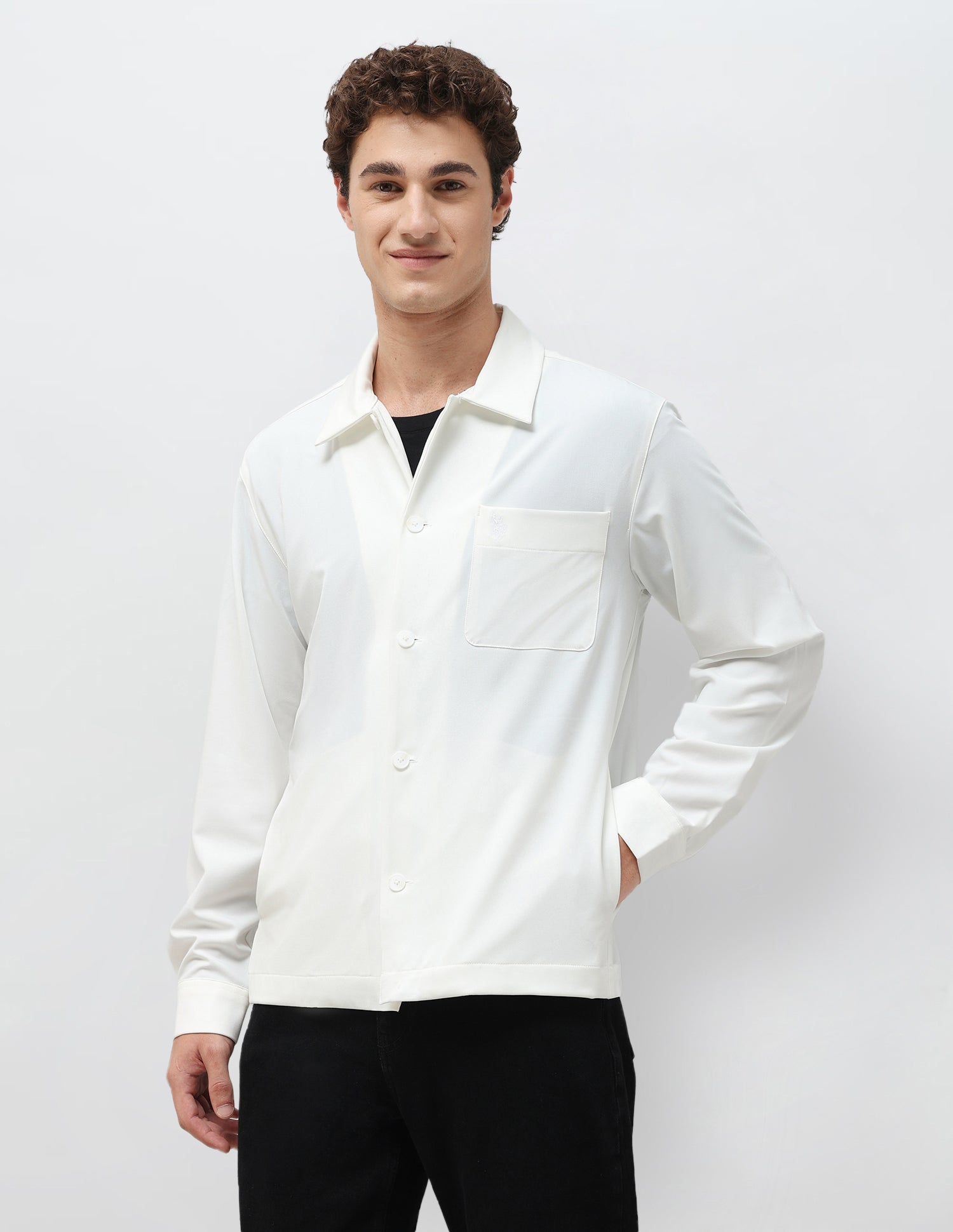 Solid Regular Fit Shacket White - U.S. Polo Assn. India | Large
