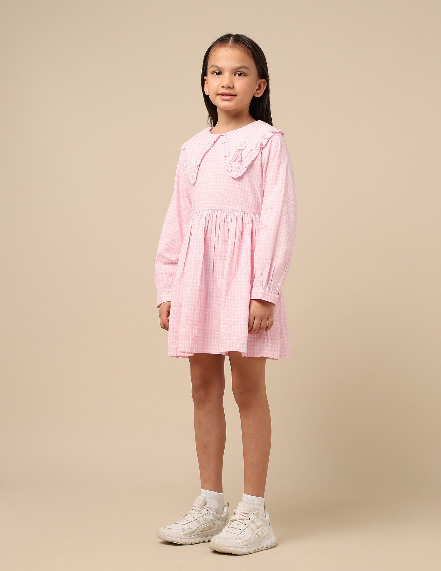 Girls Self Design Checked Shirt Dress Pink - U.S. POLO ASSN. | Large