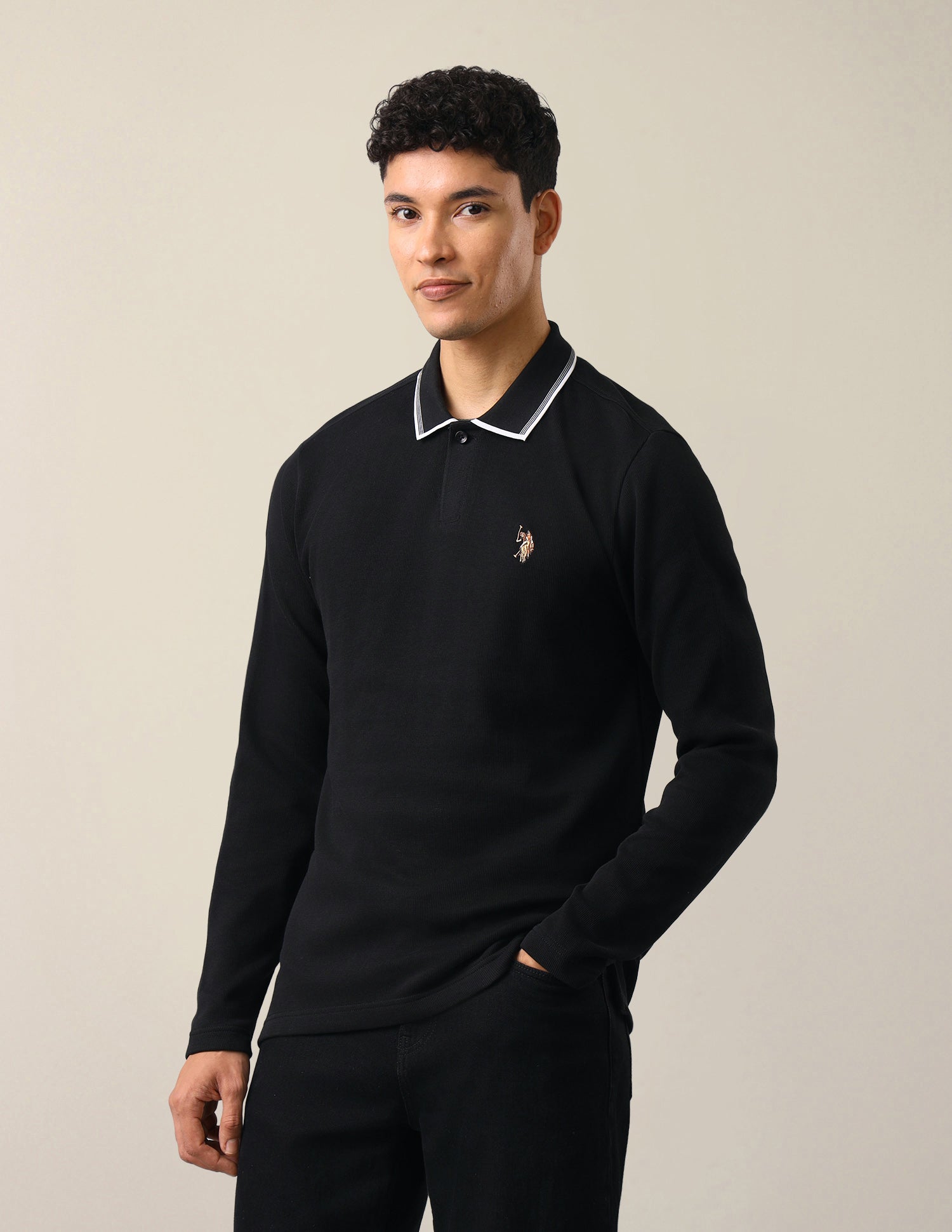 Solid Slim Fit Polo Shirt Black - U.S. Polo Assn. India | Large