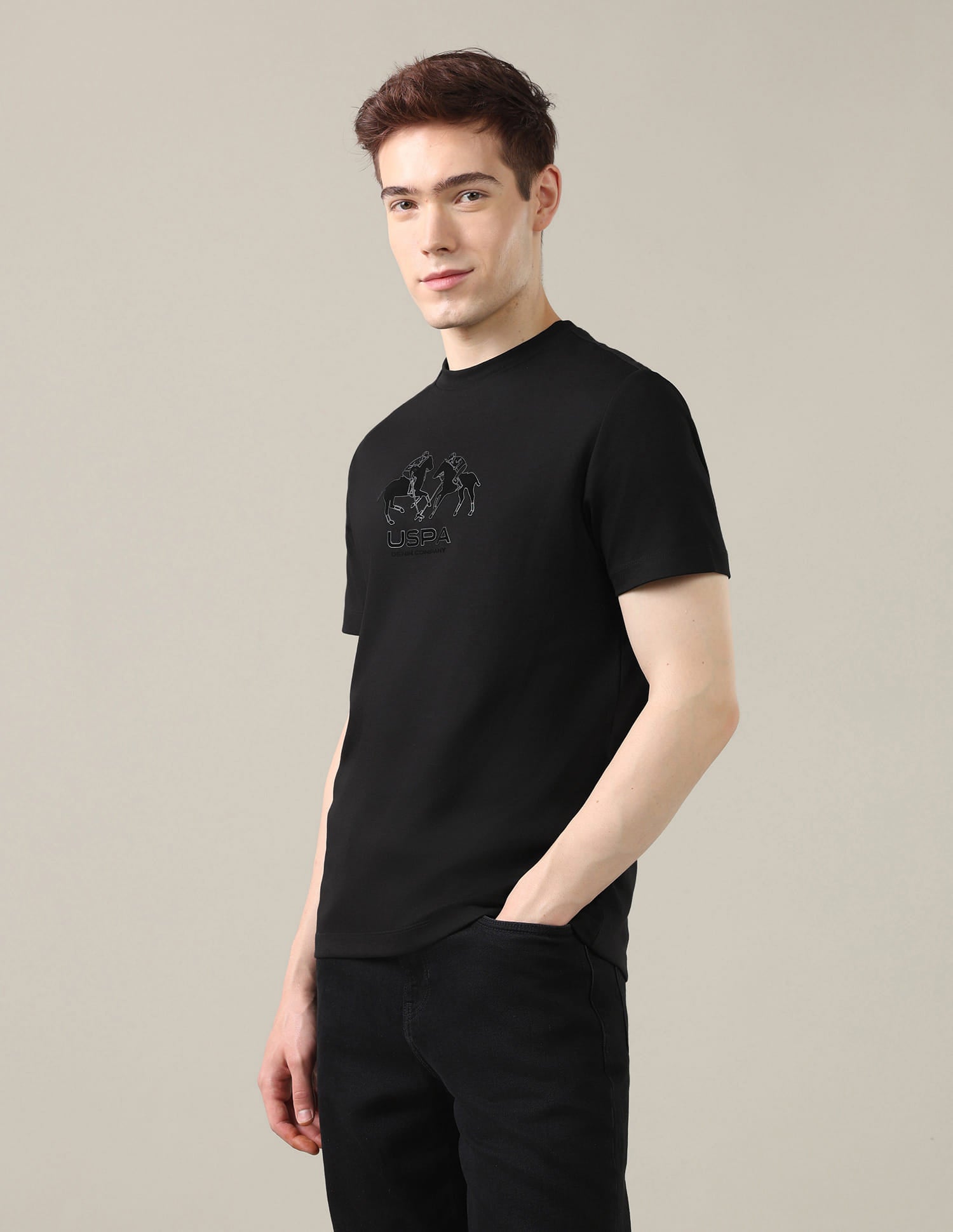 Brand Embossed Slim Fit T-Shirt Black - U.S. Polo Assn. India | Large