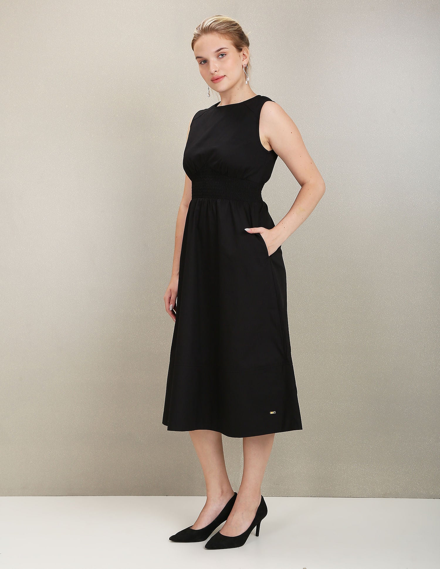 Boat Neck Cotton Fit And Flare Dress Black - U.S. POLO ASSN. | Large