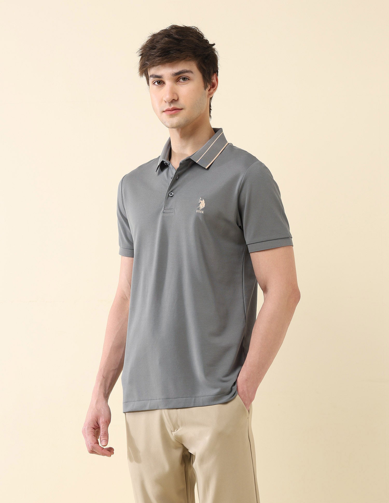 Solid Slim Fit Gentlemans Club Polo Shirt Light Green - U.S. Polo Assn. India | Large