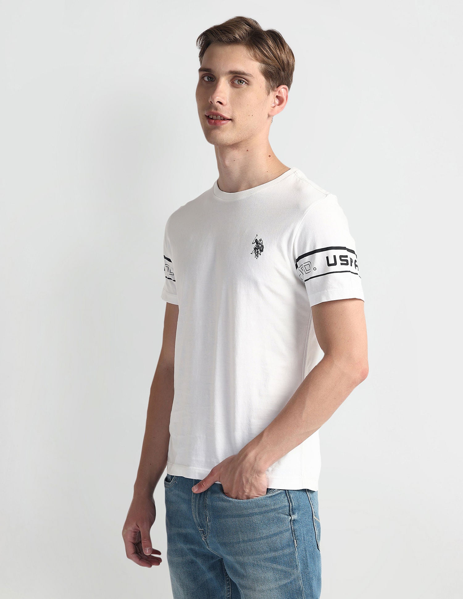 Crew Neck Brand Print T-Shirt Ivory - U.S. Polo Assn. India | Large