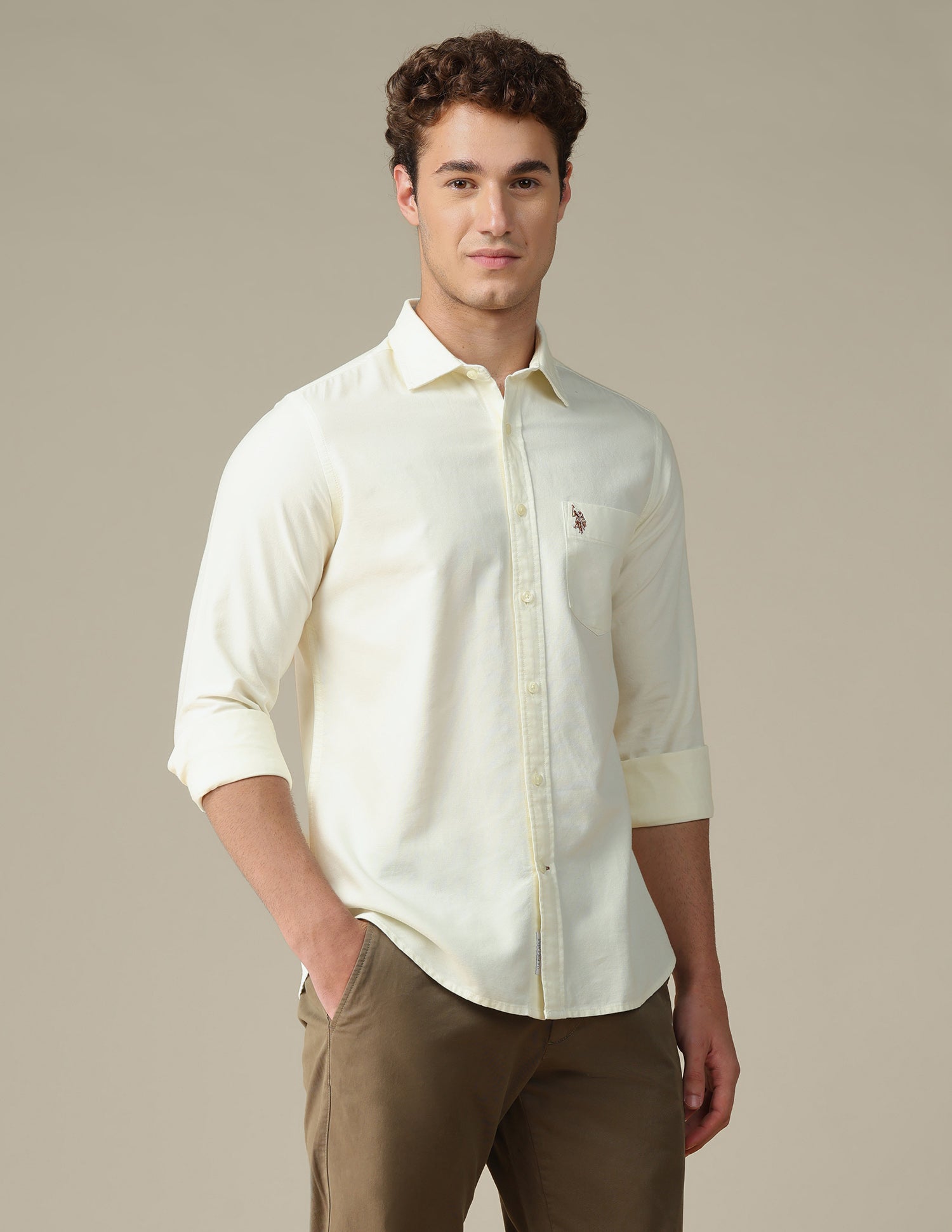 Oxford Tailored Fit Shirt Light Yellow - U.S. Polo Assn. India | Large