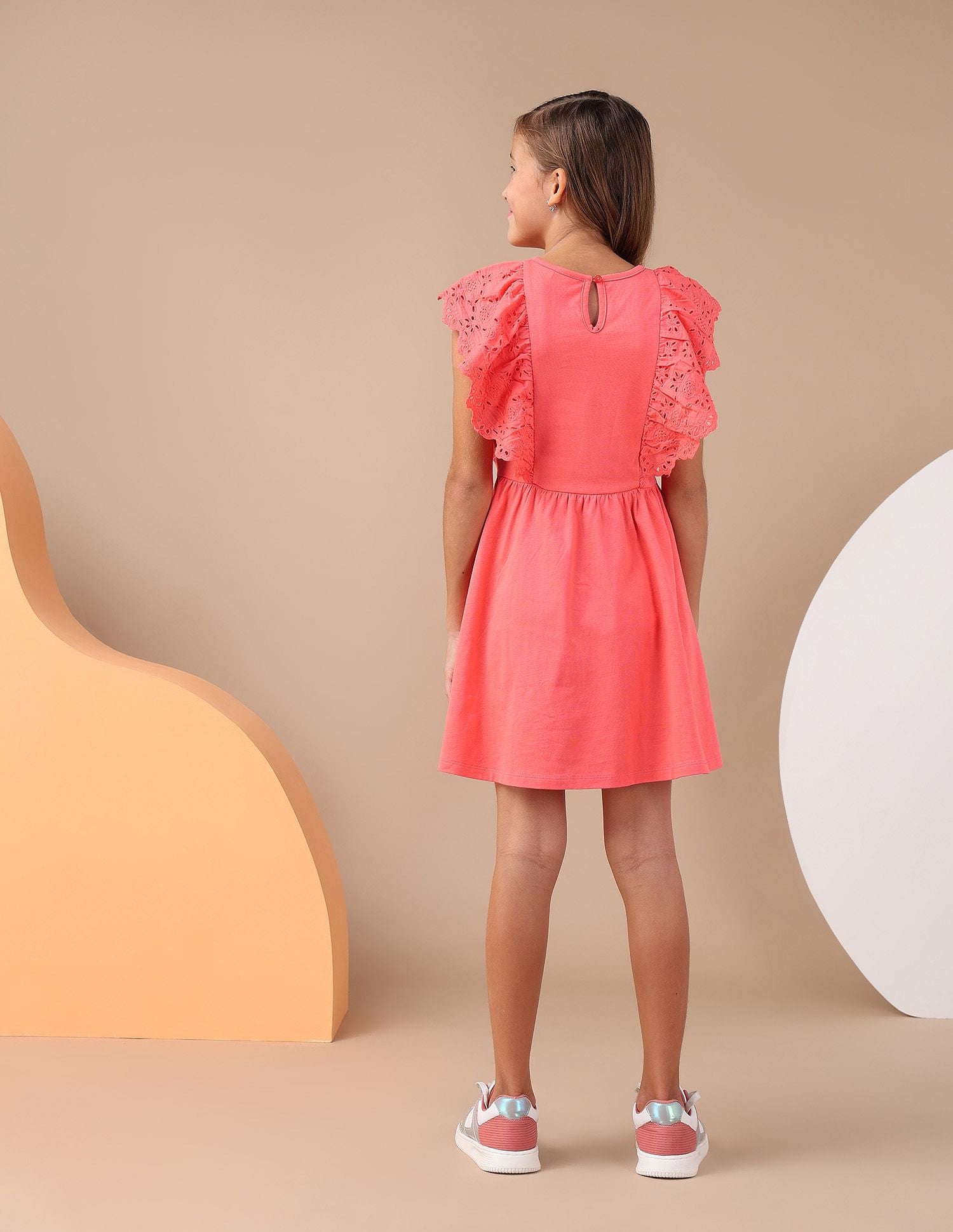 Girls Schiffli Fit And Flare Dress Coral - U.S. POLO ASSN. | Large