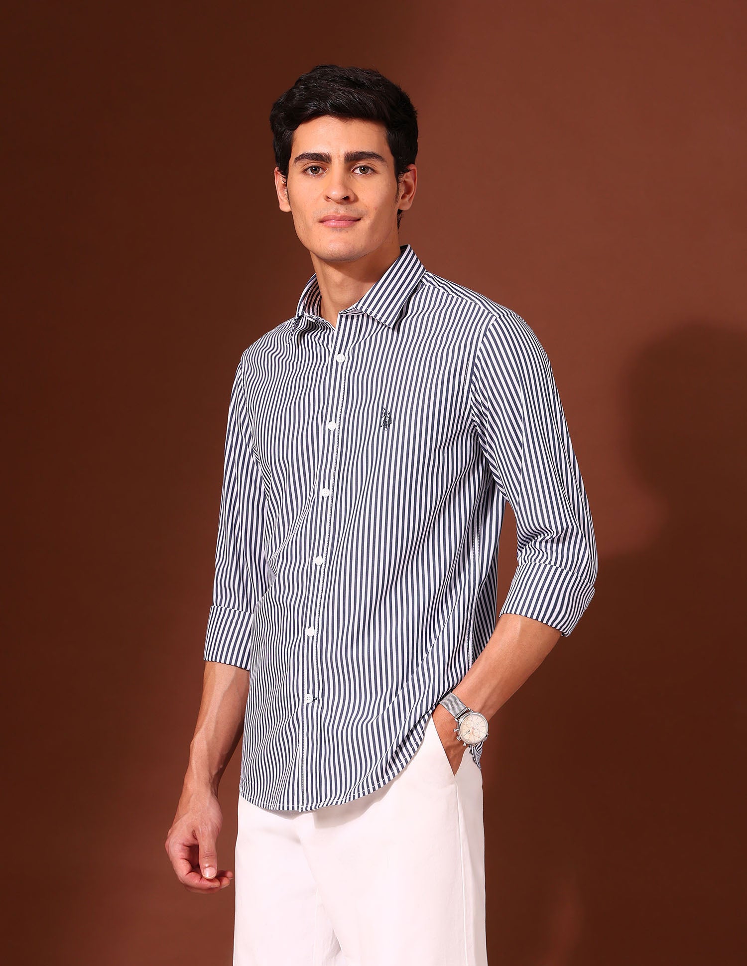 Vertical Striped Tailored Fit Formal Shirt Navy - U.S. Polo Assn. India | Large